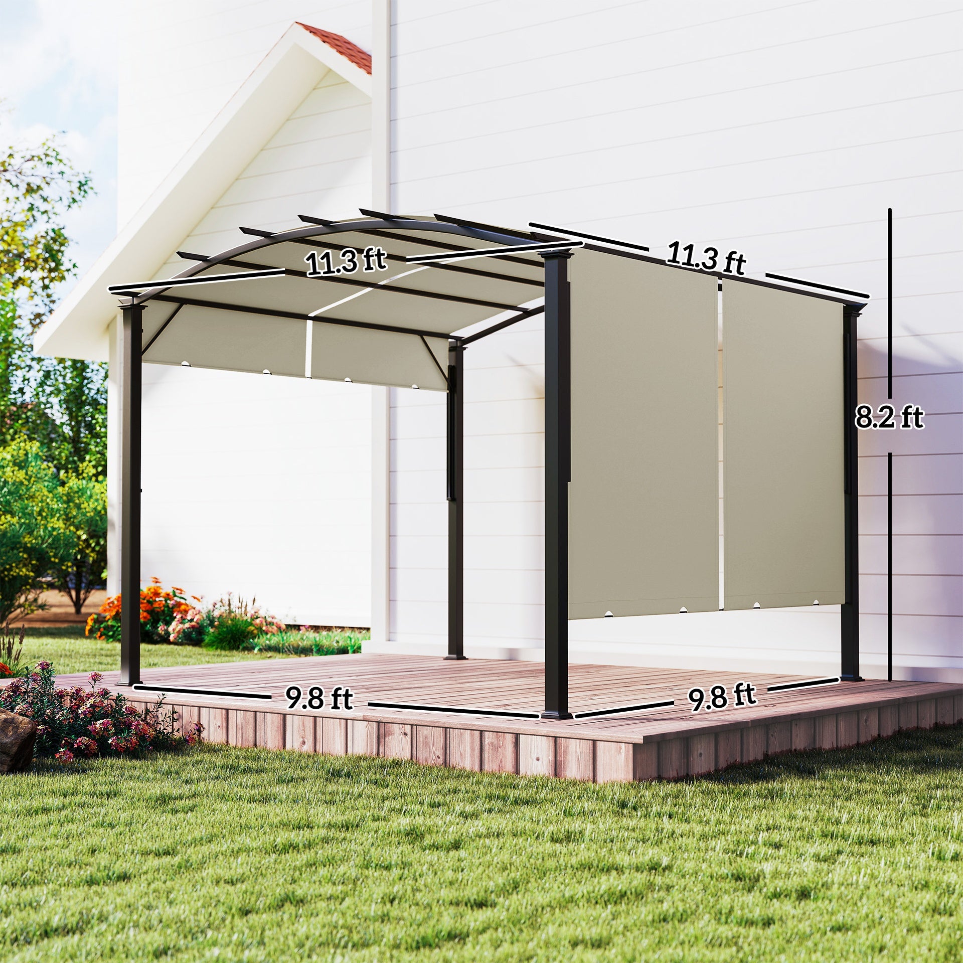 Outsunny 11' x 11' Outdoor Retractable Pergola Canopy for Backyard, Beige