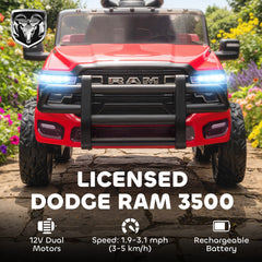 Qaba 12V Kids Ride on Car, Licensed Dodge RAM 3500 Ride on Toys with Dual Motors, Remote Control for Toddlers, Red
