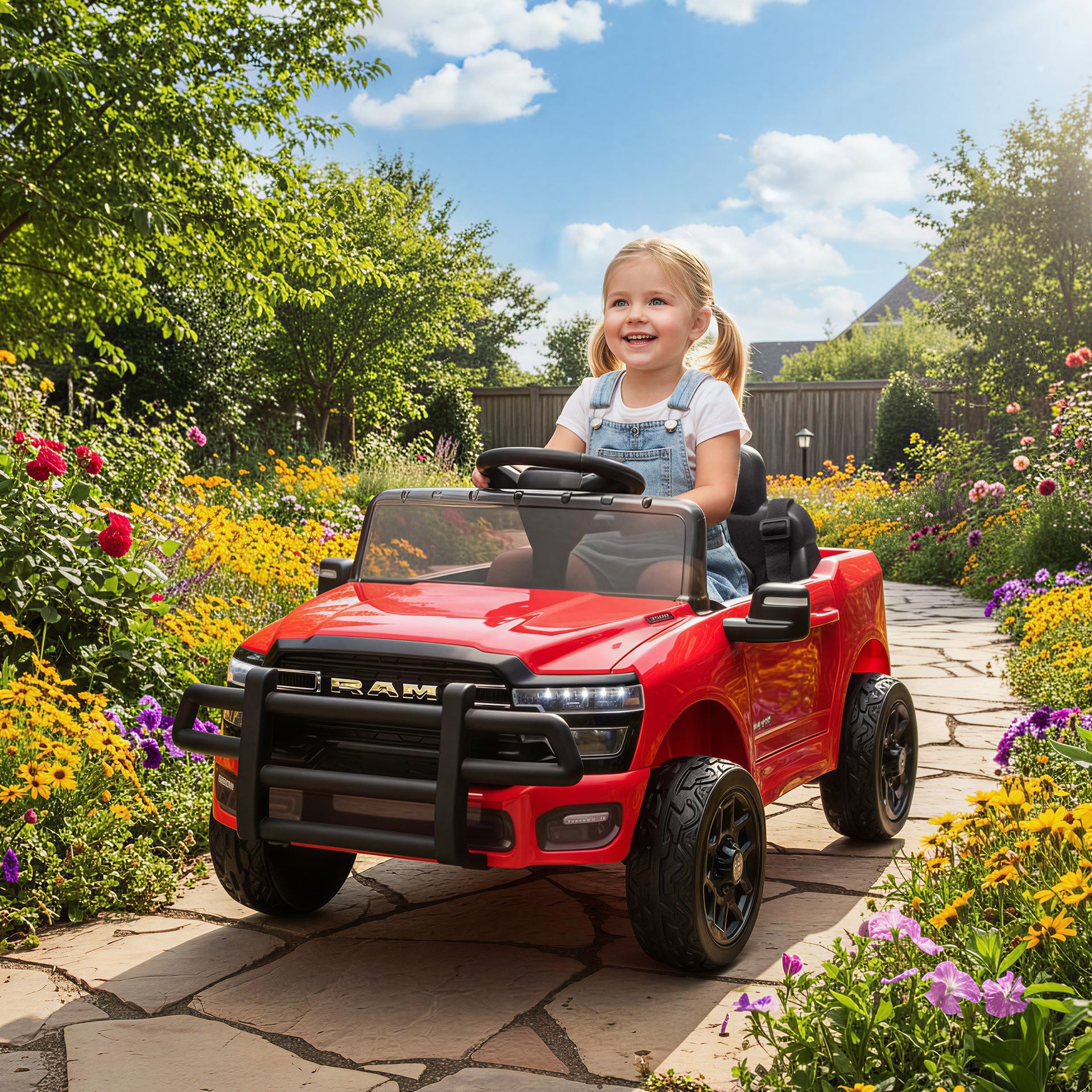 Qaba 12V Kids Ride on Car, Licensed Dodge RAM 3500 Ride on Toys with Dual Motors, Remote Control for Toddlers, Red