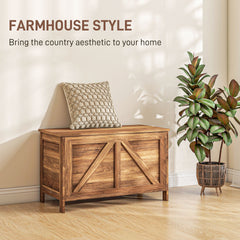 HOMCOM Storage Chest, Farmhouse Lift Top Box Organizer with Safety Hinge, for Bedroom, Entryway, Living Room, Brown Oak