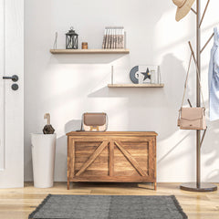 HOMCOM Storage Chest, Farmhouse Lift Top Box Organizer with Safety Hinge, for Bedroom, Entryway, Living Room, Brown Oak