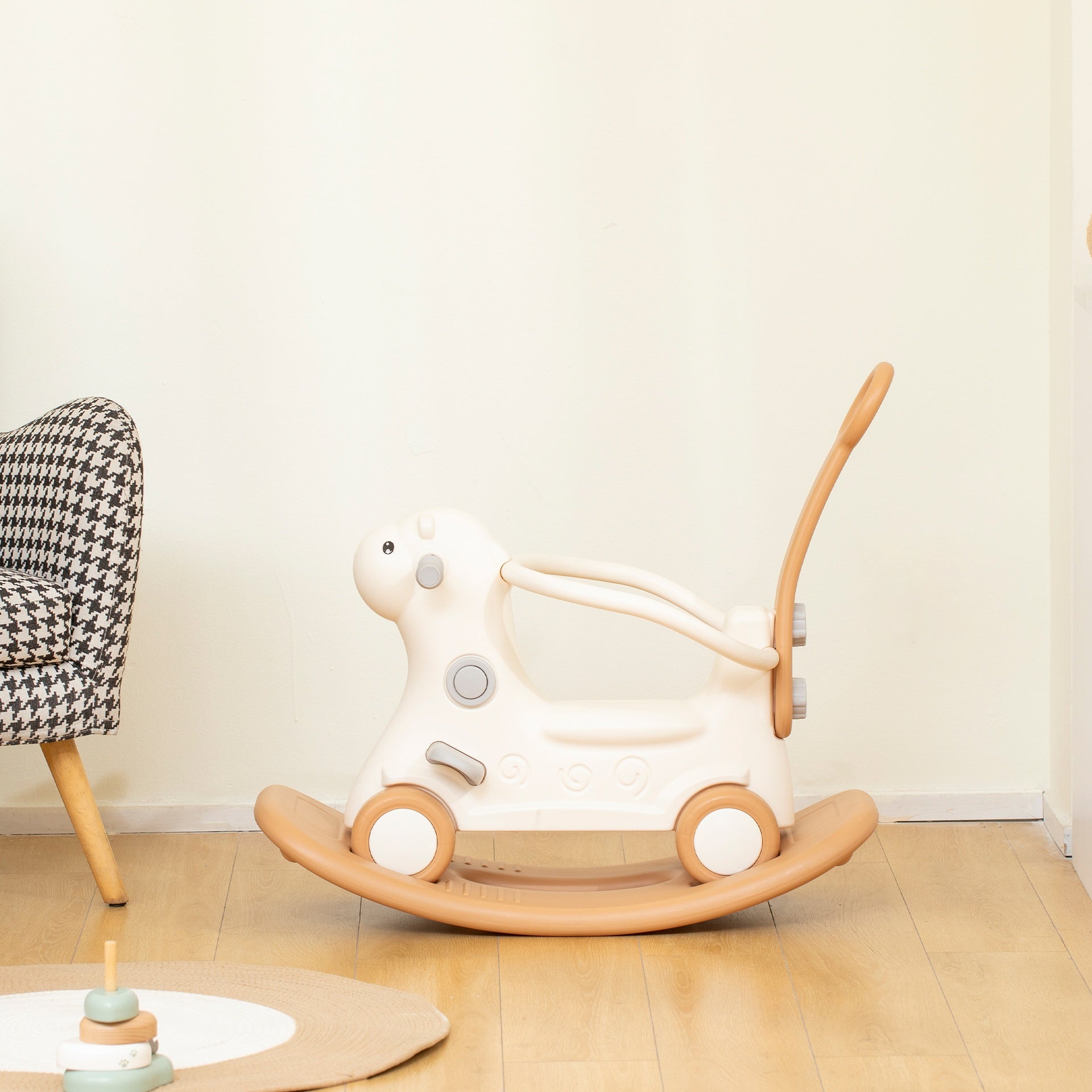 Qaba Rocking Horse for Toddlers 1-3 Years, 4-in-1 Baby Rocking Horse with Detachable Balance Board and Push Handle, Brown