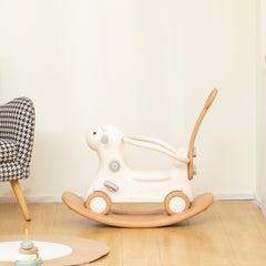 Qaba Rocking Horse for Toddlers 1-3 Years, 4-in-1 Baby Rocking Horse with Detachable Balance Board and Push Handle, Brown