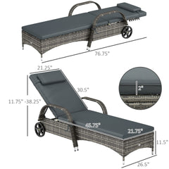 Outsunny Outdoor Chaise Lounge, 5-Level Adjustable Backrest Rattan Pool Lounge Chair with Wheels, Cushion & Headrest, Black