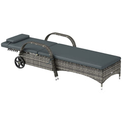 Outsunny Outdoor Chaise Lounge, 5-Level Adjustable Backrest Rattan Pool Lounge Chair with Wheels, Cushion & Headrest, Black