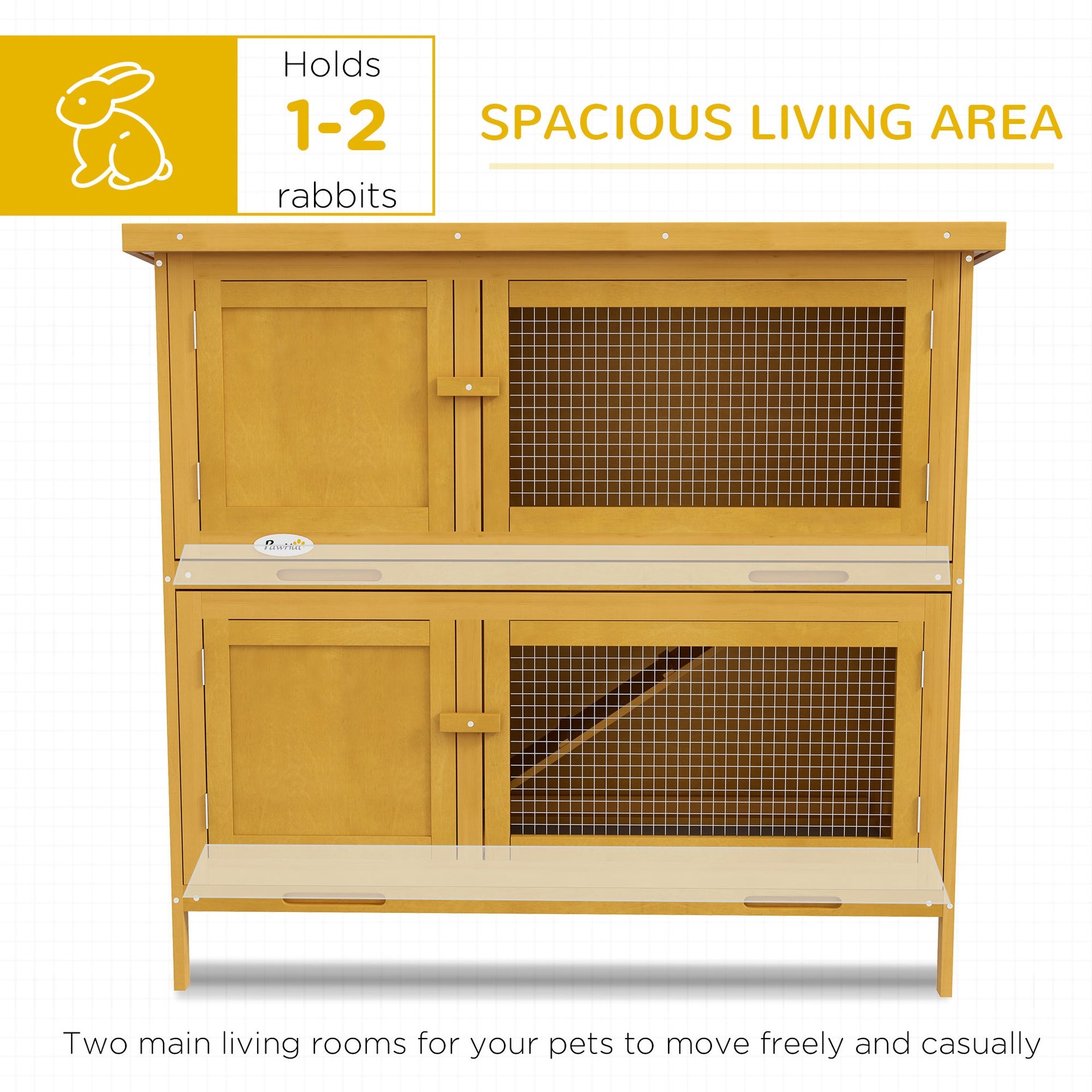 PawHut Wooden Bunny Hutch with Ramp, Indoor/Outdoor, Yellow