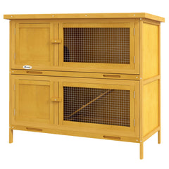 PawHut Wooden Bunny Hutch with Ramp, Indoor/Outdoor, Yellow