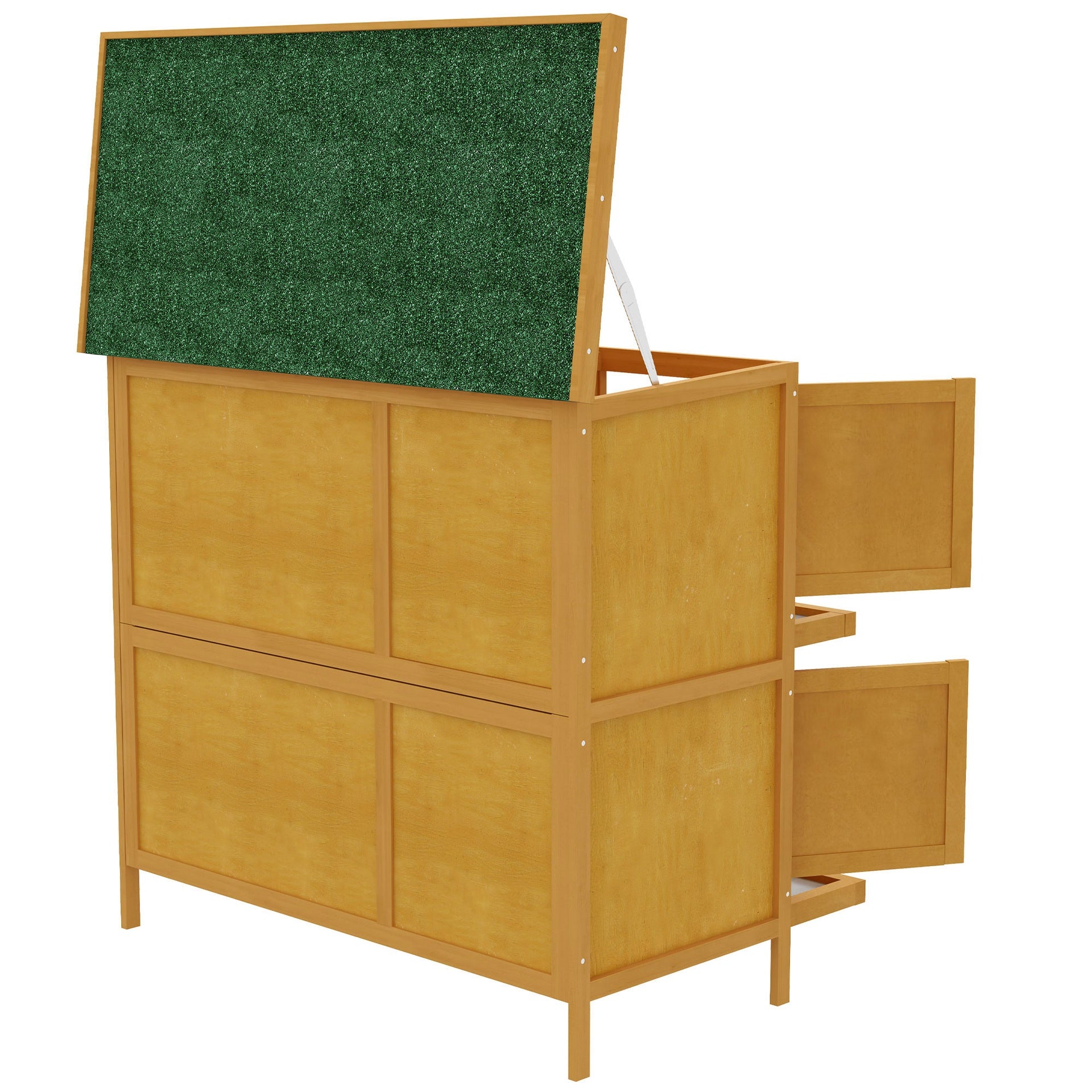 PawHut Wooden Bunny Hutch with Ramp, Indoor/Outdoor, Yellow