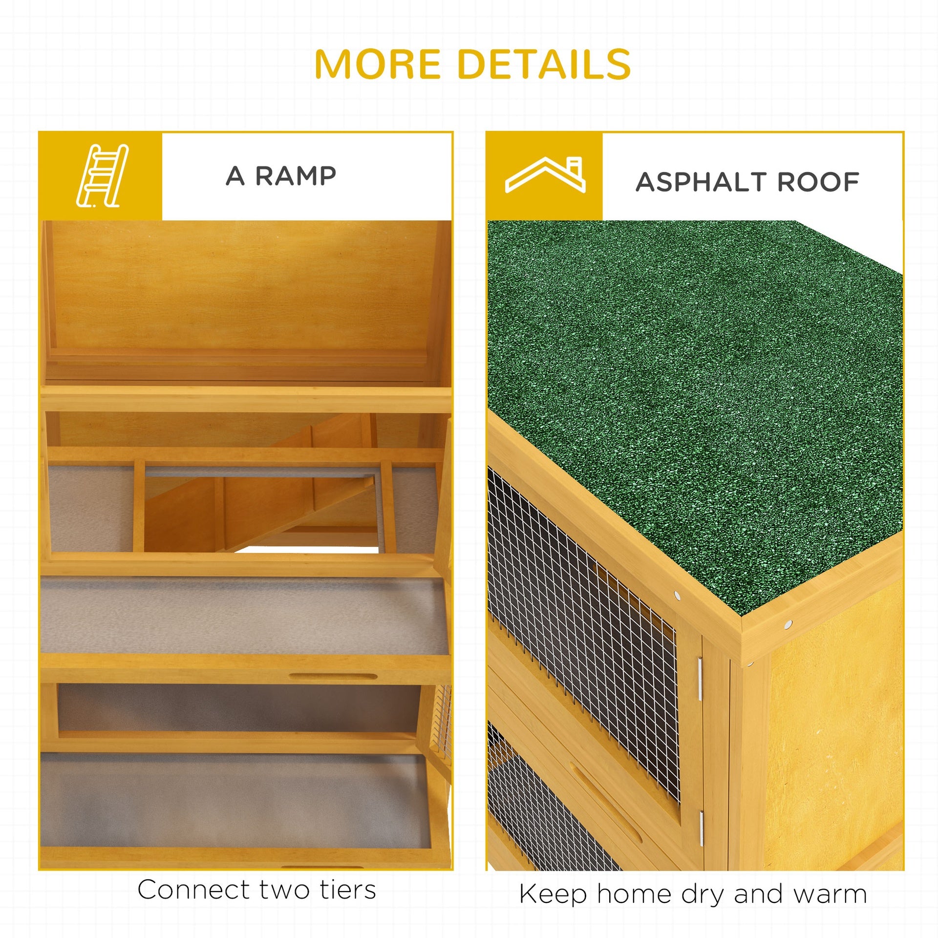PawHut Wooden Bunny Hutch with Ramp, Indoor/Outdoor, Yellow