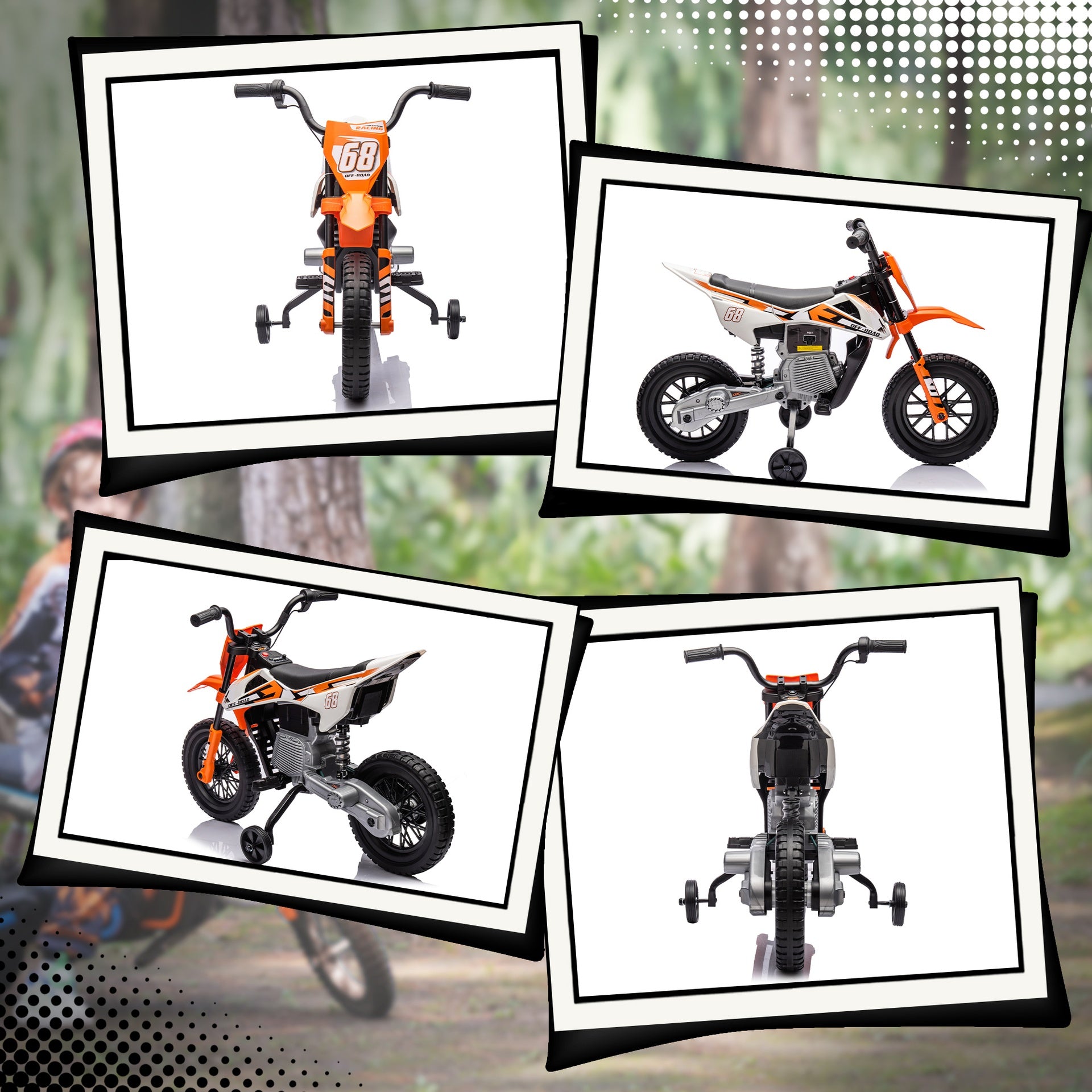 Qaba 12V Kids Electric Motorcycle w/ Twist Grip Throttle, Training Wheels, Rear Suspension & Music, Orange