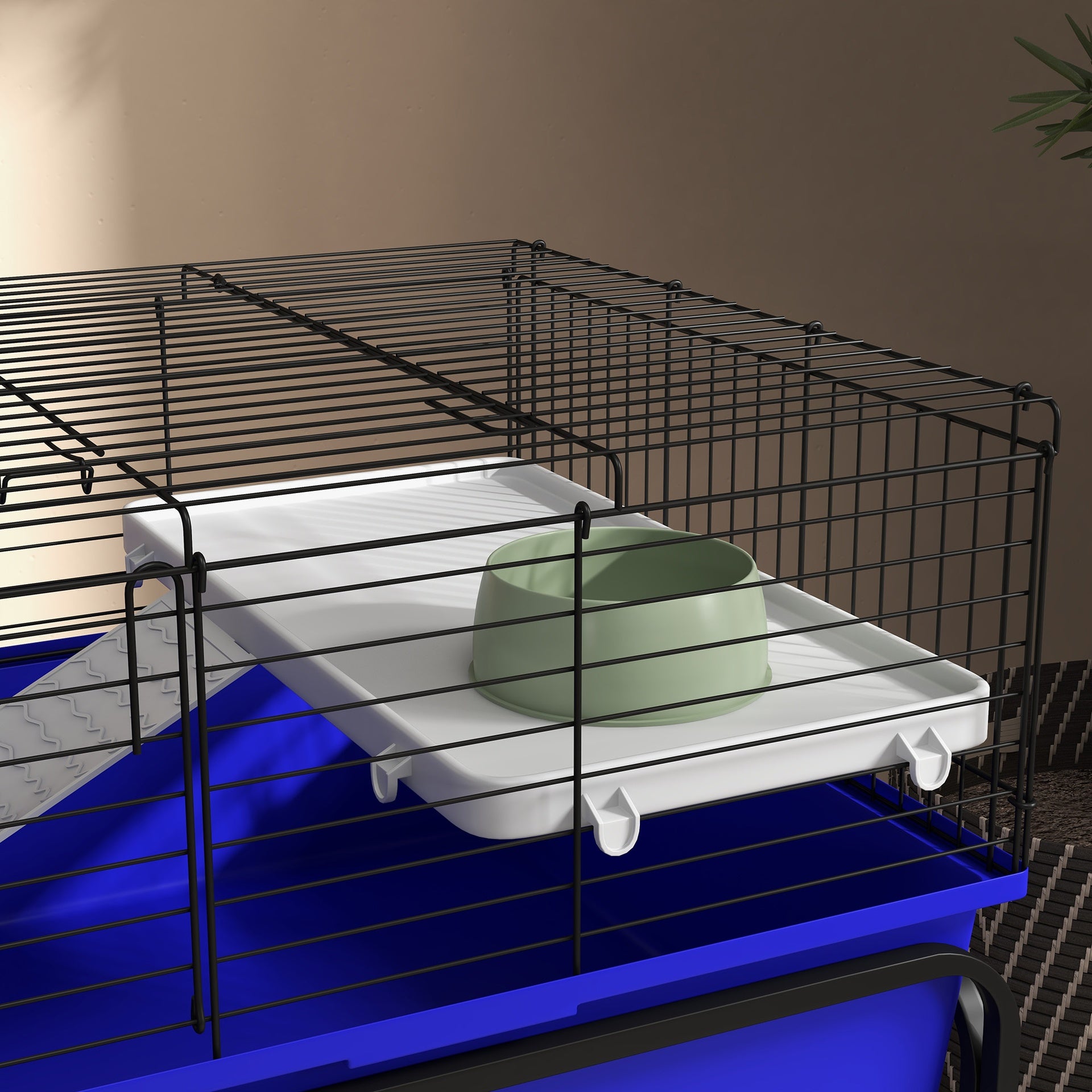 PawHut Two-Story Small Animal Cage Removable from Stand, Pet Habitat with Shelf & Wheels, 39" x 20.5" x 36.5", Blue
