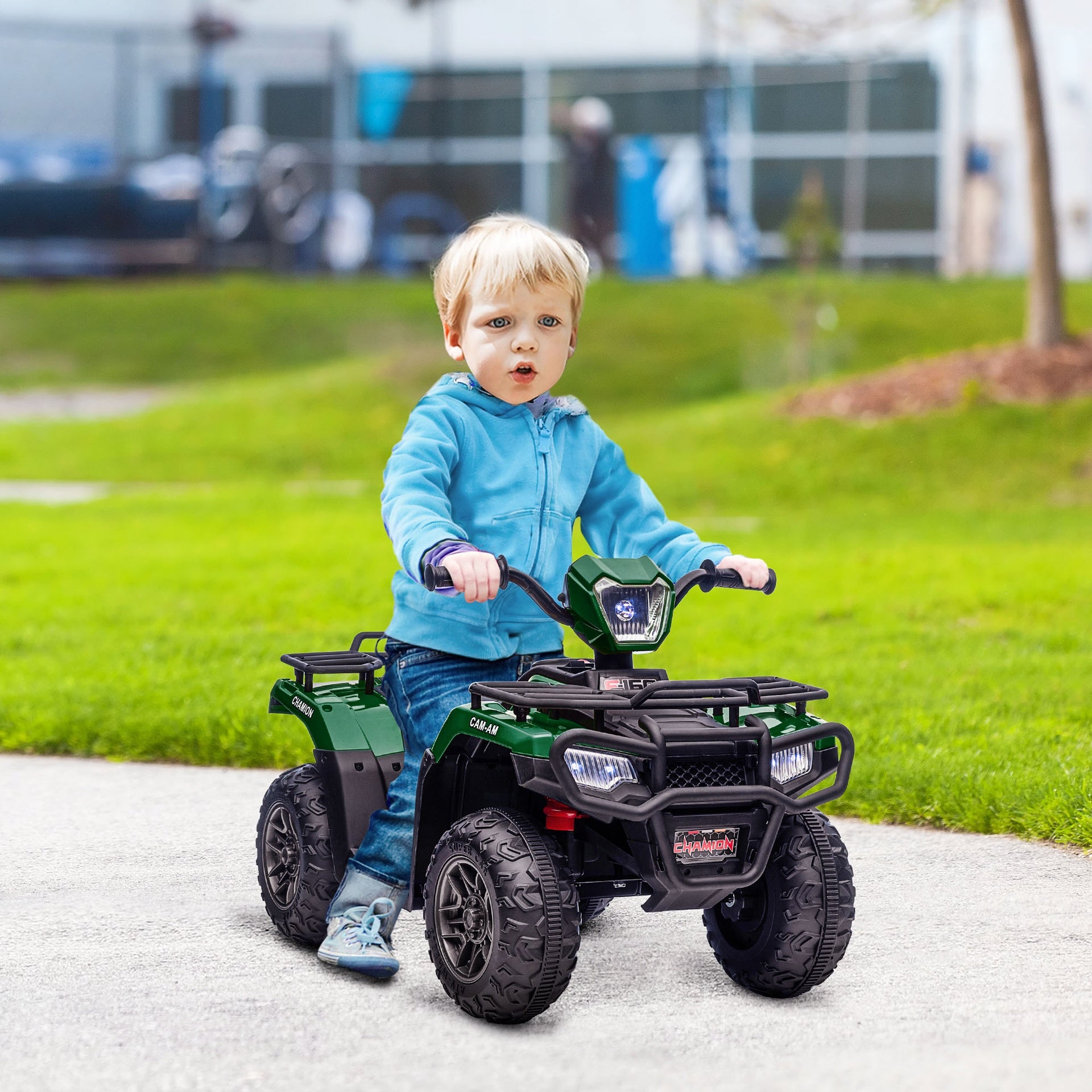 Aosom 12V Electric Toy Car with Forward Backward Function, Music, LED Headlights, for Ages 3-5 Years, Green