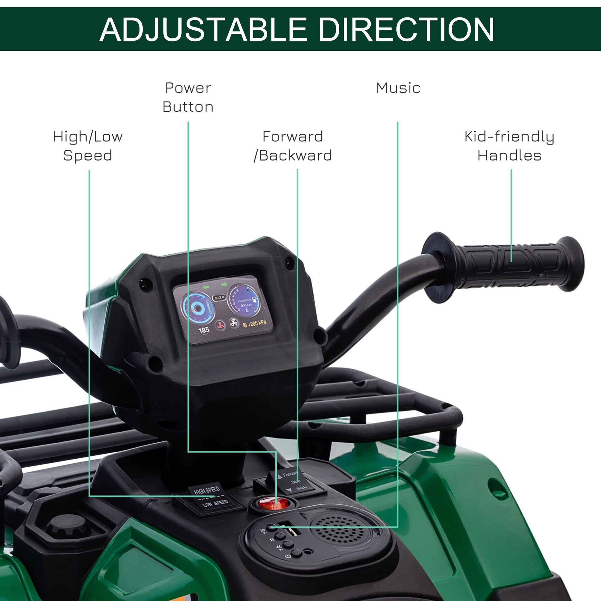 Aosom 12V Electric Toy Car with Forward Backward Function, Music, LED Headlights, for Ages 3-5 Years, Green