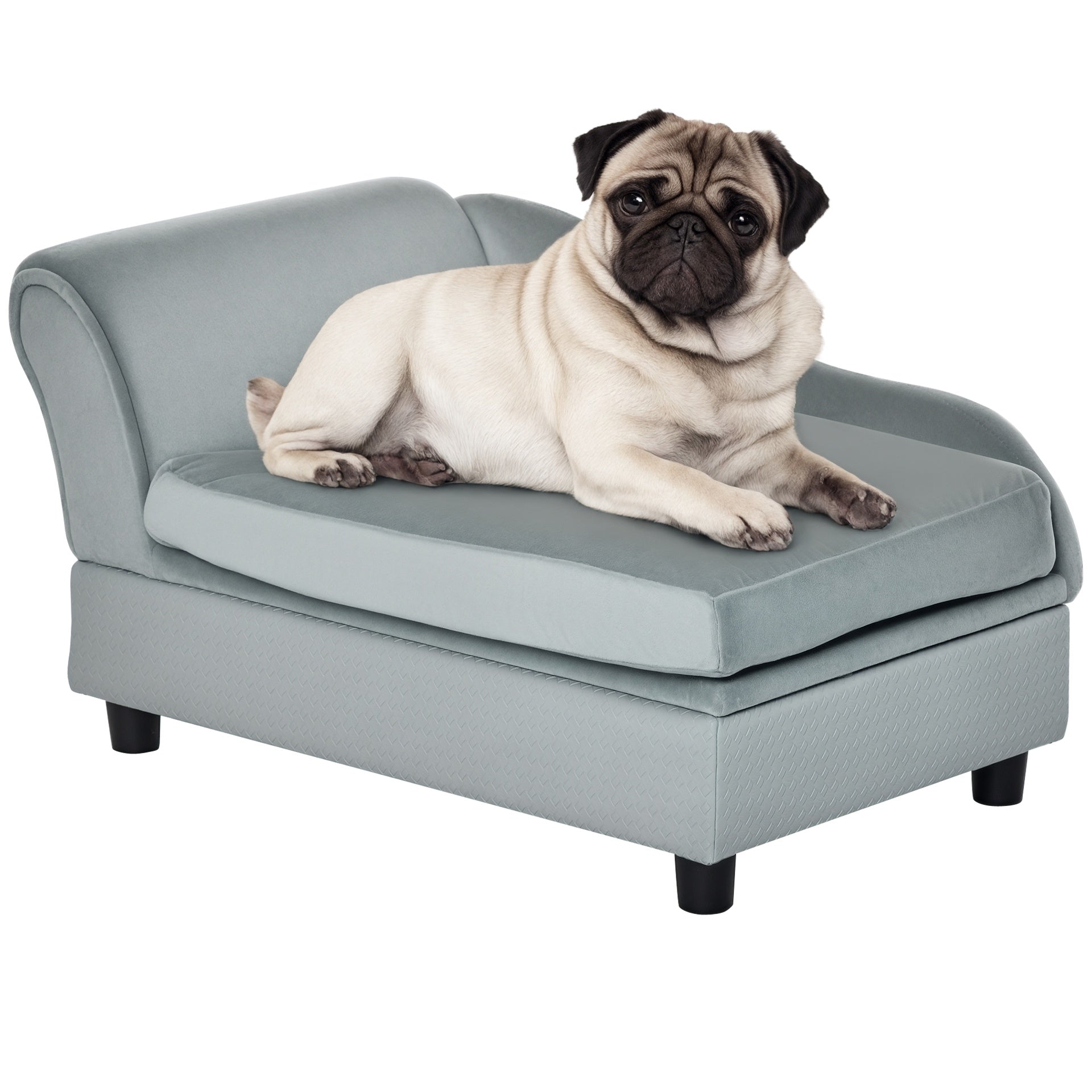 PawHut Luxury Fancy Dog Couch with Hidden Storage, Small Dog Sofa Bed with 2" Soft Foam, Modern Pet Furniture for Puppies & Little Breeds, Pale Gray
