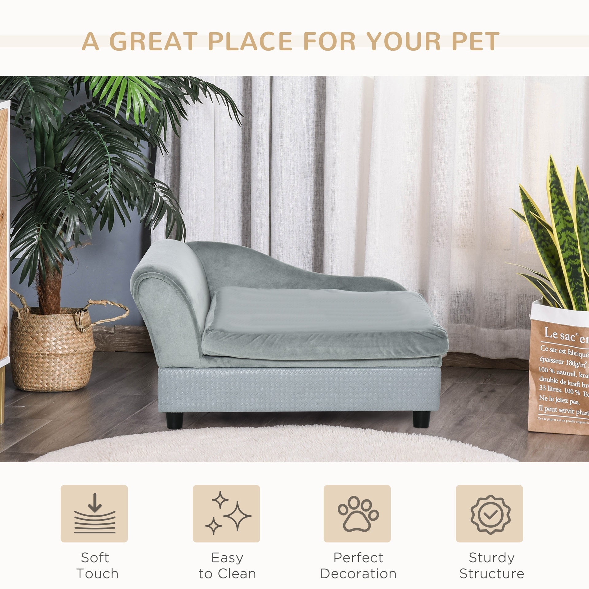 PawHut Luxury Fancy Dog Couch with Hidden Storage, Small Dog Sofa Bed with 2" Soft Foam, Modern Pet Furniture for Puppies & Little Breeds, Pale Gray