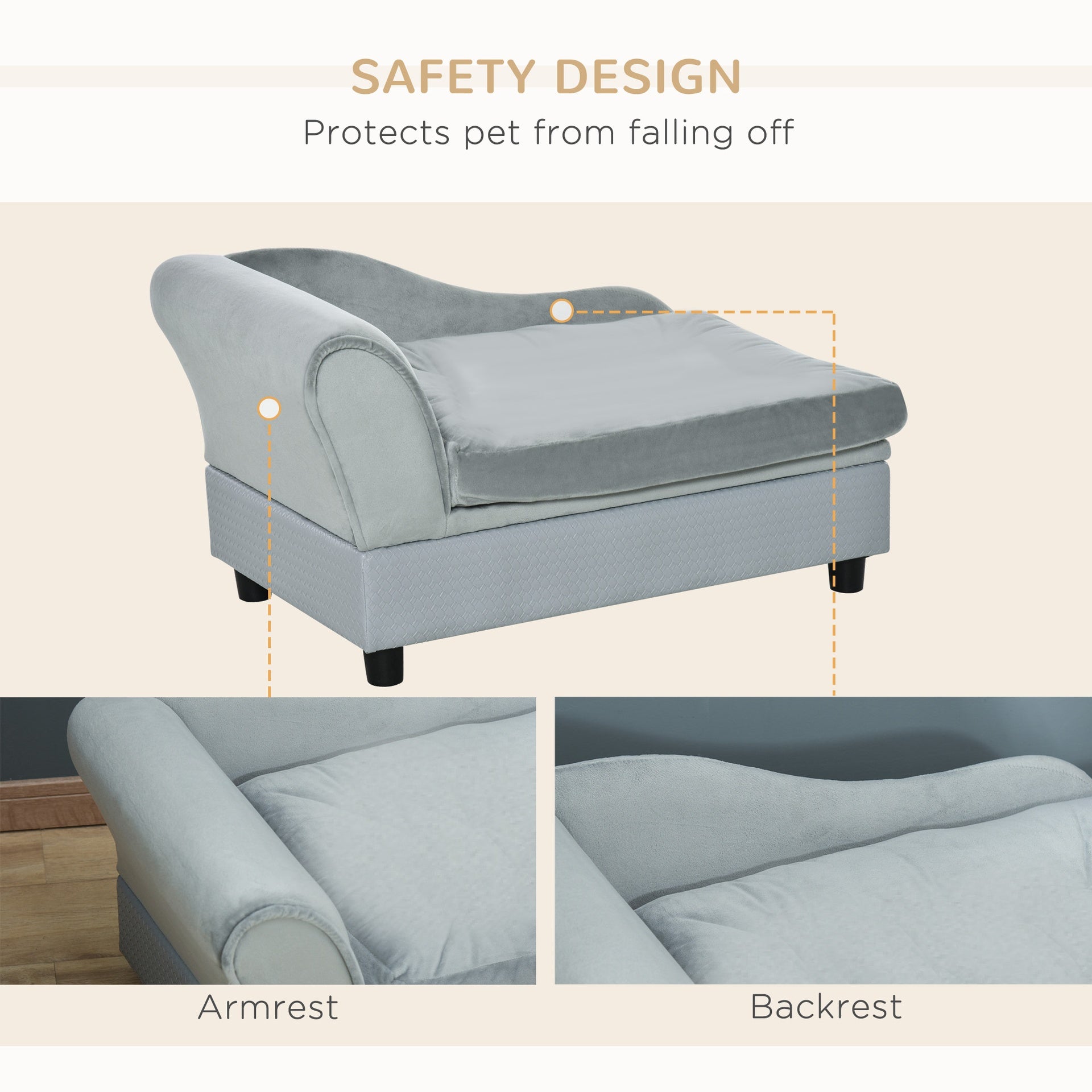 PawHut Luxury Fancy Dog Couch with Hidden Storage, Small Dog Sofa Bed with 2" Soft Foam, Modern Pet Furniture for Puppies & Little Breeds, Pale Gray