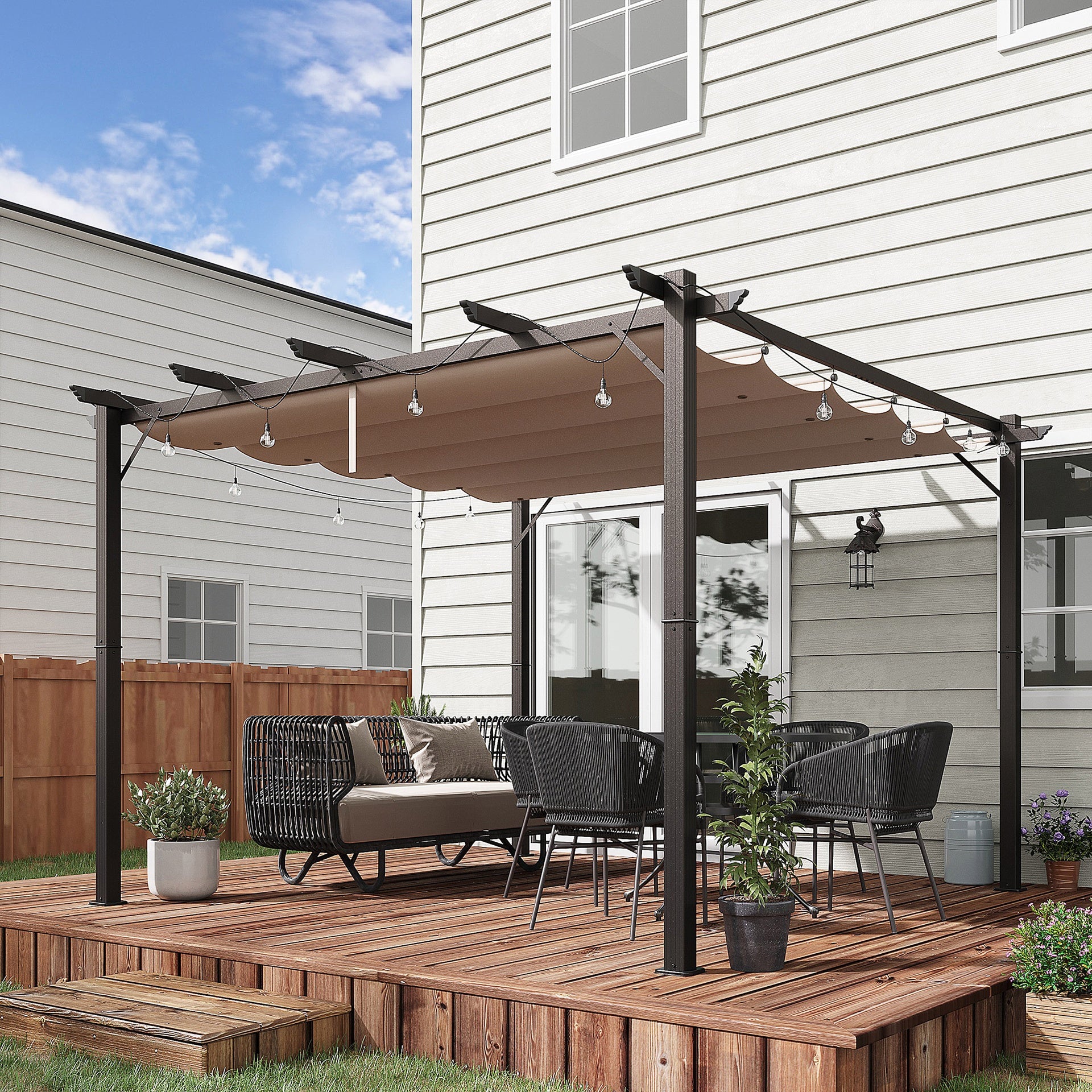 Outsunny 10' x 10' Outdoor Pergola Aluminum Gazebo w/ Retractable Canopy for Patio, Backyard, Party, Brown