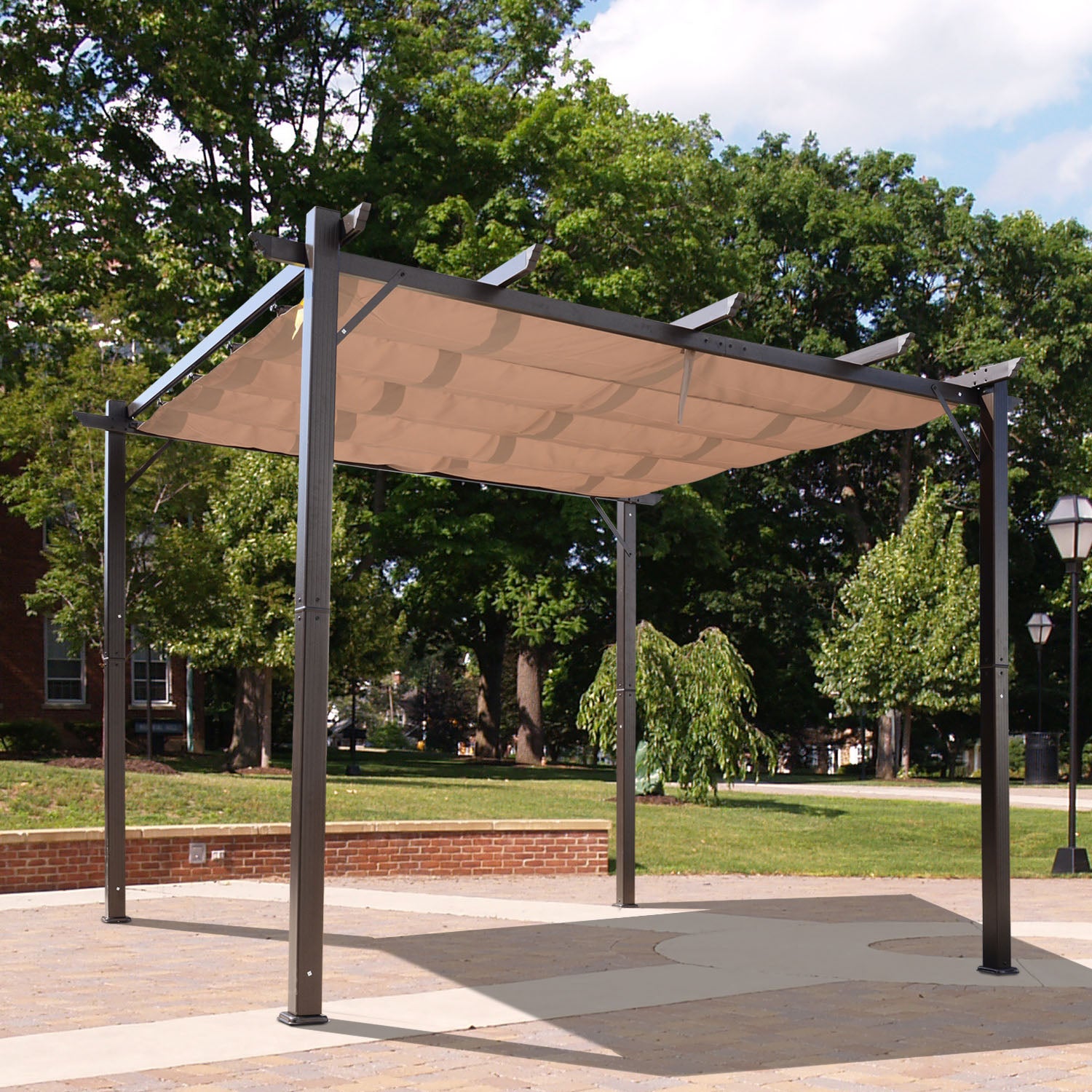 Outsunny 10' x 10' Outdoor Pergola Aluminum Gazebo w/ Retractable Canopy for Patio, Backyard, Party, Brown
