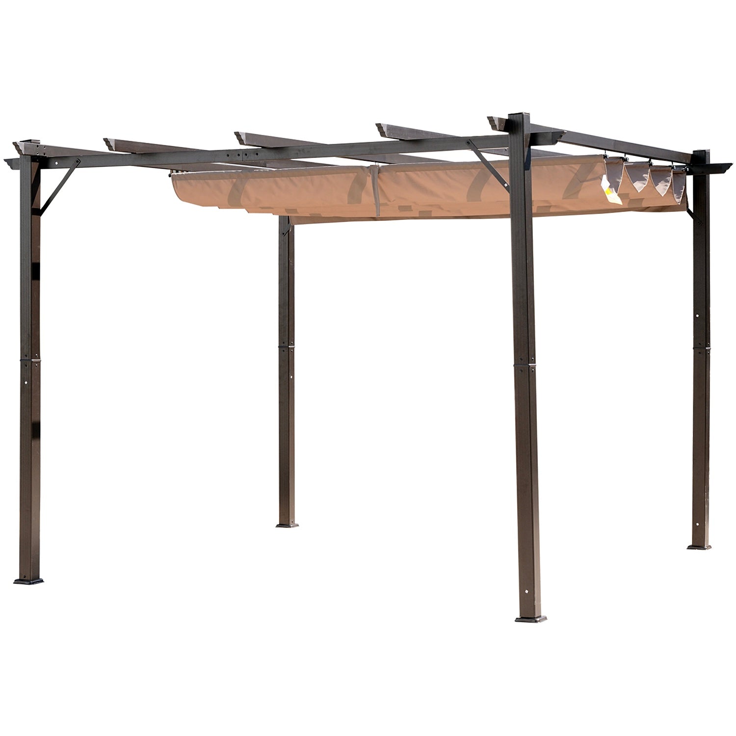 Outsunny 10' x 10' Outdoor Pergola Aluminum Gazebo w/ Retractable Canopy for Patio, Backyard, Party, Brown