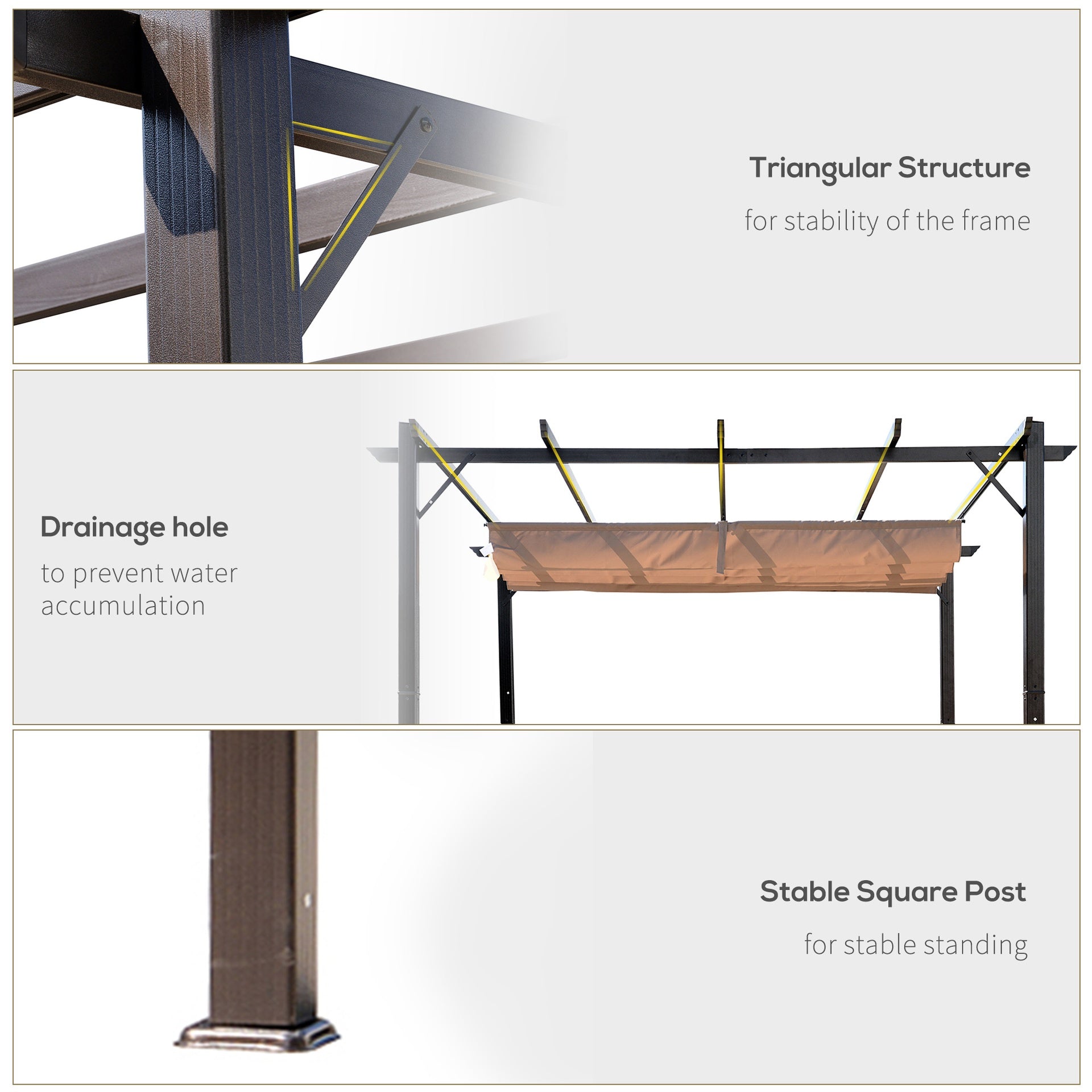 Outsunny 10' x 10' Outdoor Pergola Aluminum Gazebo w/ Retractable Canopy for Patio, Backyard, Party, Brown