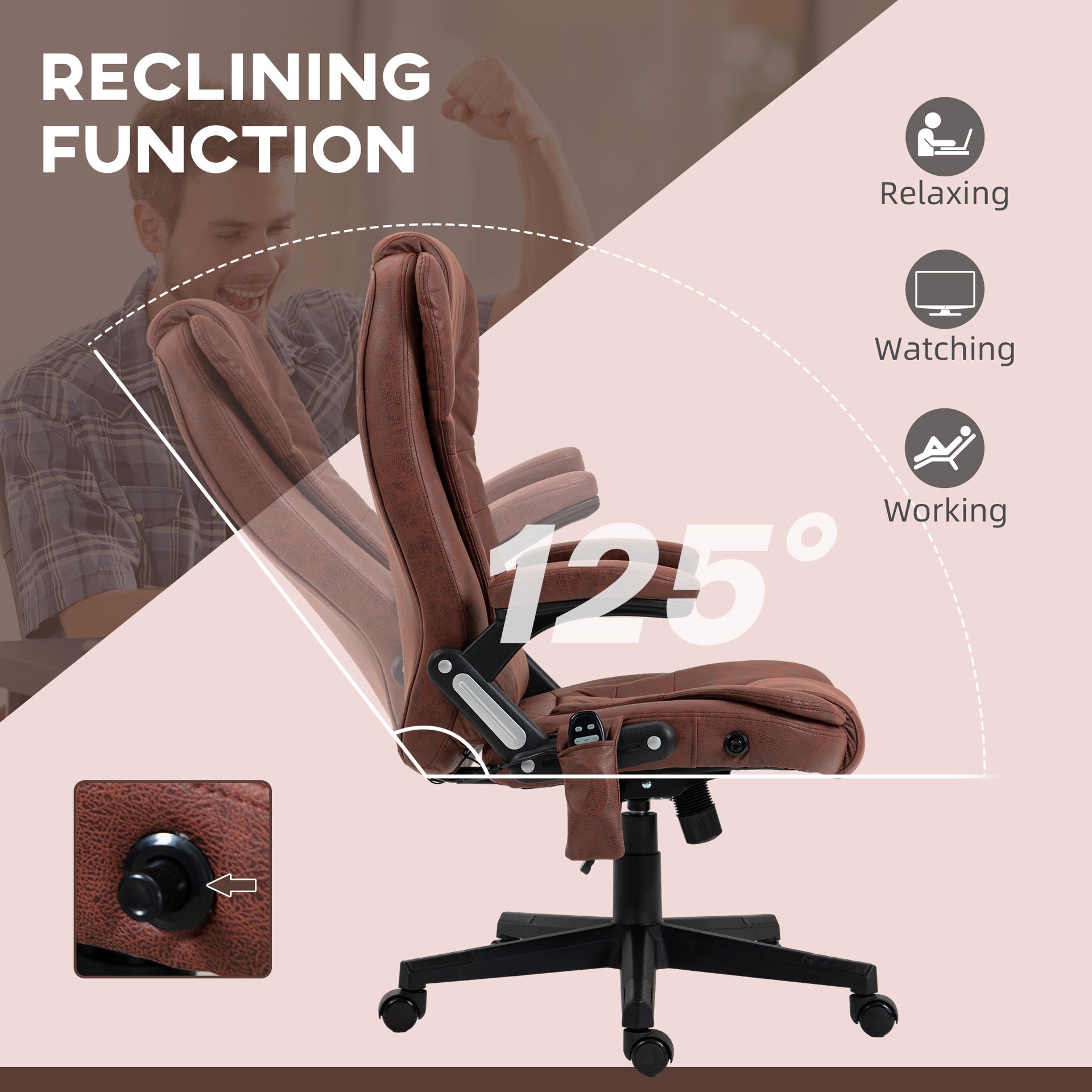 HOMCOM 6 Point Vibrating Massage Office Chair with Heat, Microfiber High Back Executive Office Chair with Reclining Backrest, Padded Armrests and Remote, Red