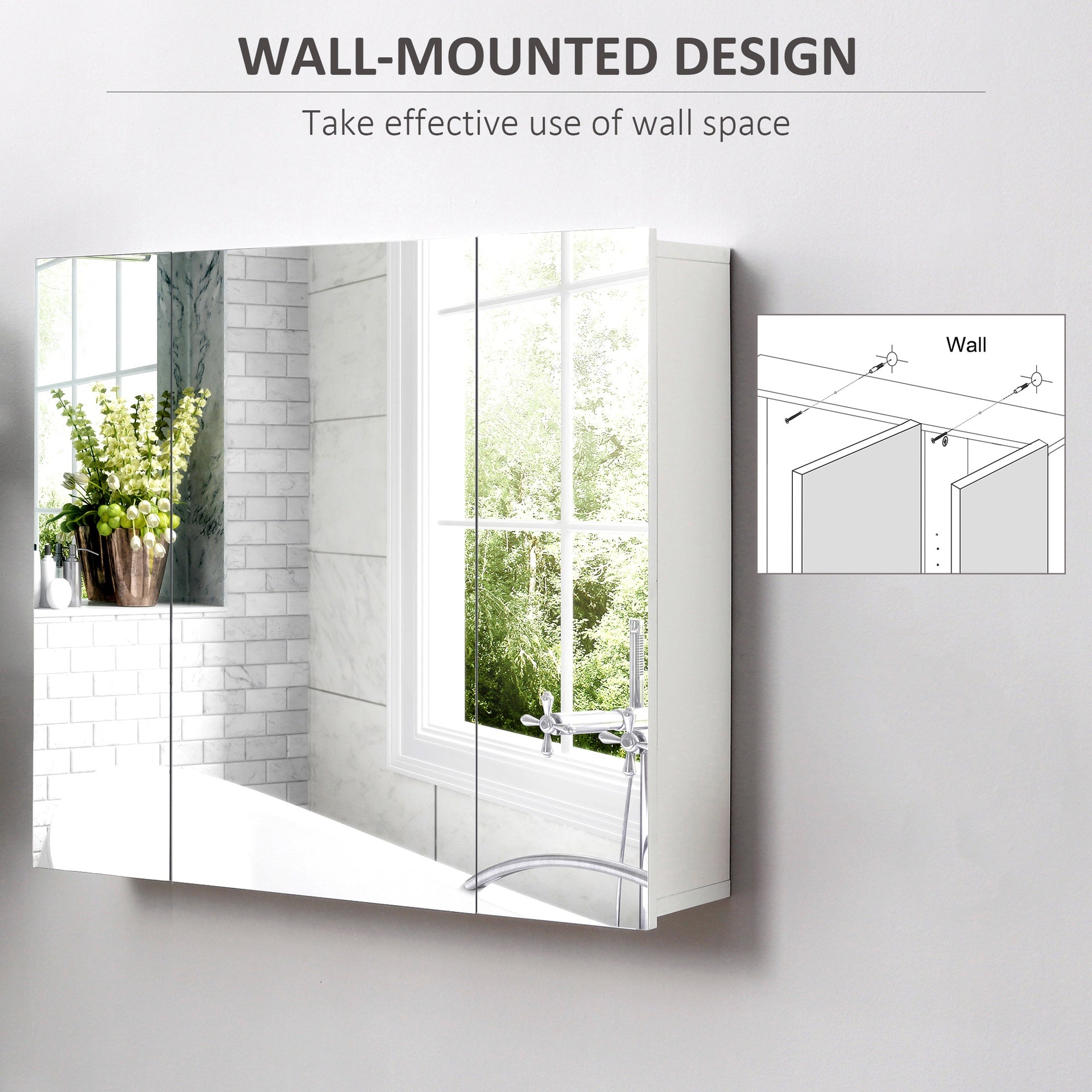 kleankin Wall Mounted Mirror Cabinet, Bathroom Medicine Cabinet with Mirror, 3 Doors and Adjustable Shelves, White