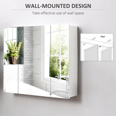 kleankin Wall Mounted Mirror Cabinet, Bathroom Medicine Cabinet with Mirror, 3 Doors and Adjustable Shelves, White