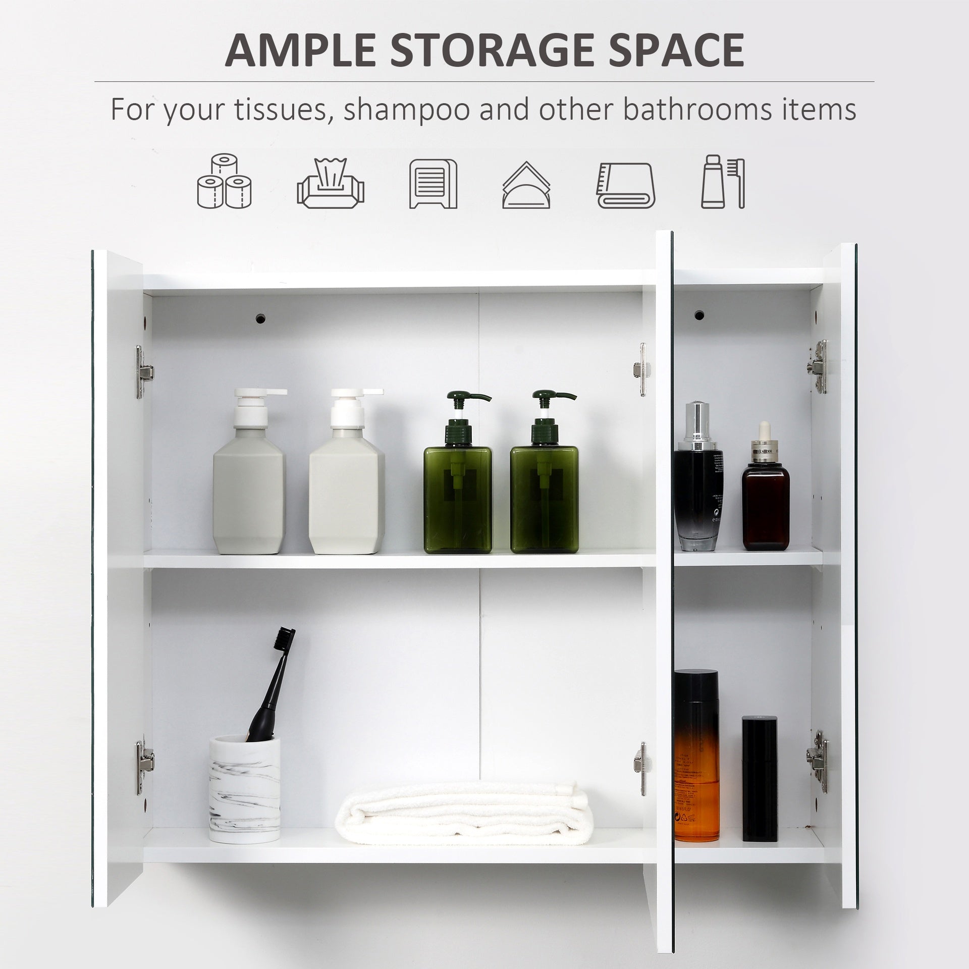 kleankin Wall Mounted Mirror Cabinet, Bathroom Medicine Cabinet with Mirror, 3 Doors and Adjustable Shelves, White