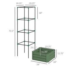 Outsunny Galvanized Planter Box, 24" x 24" x 73.5" Raised Garden Bed with Tomato Cage for Climbing Vines, Green