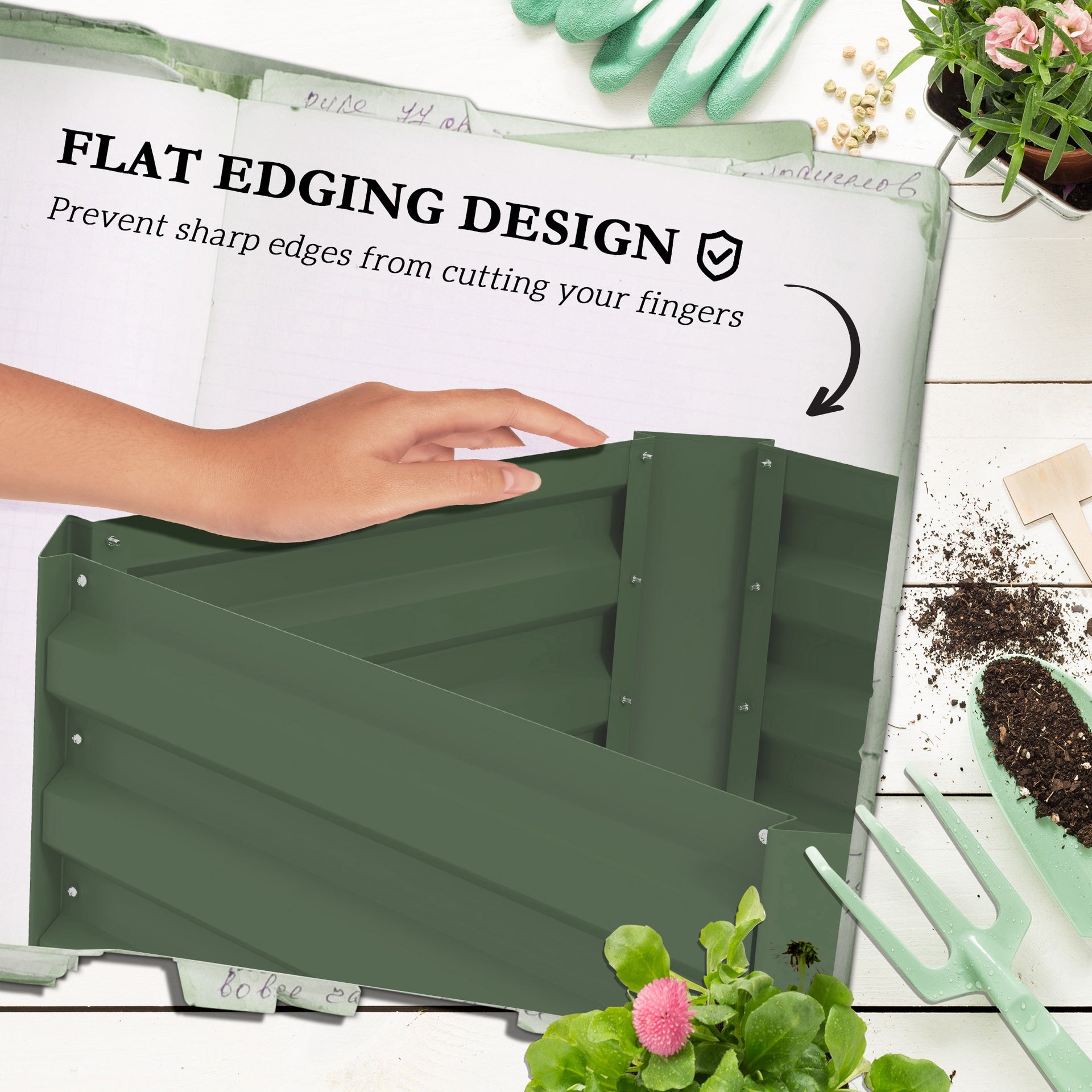 Outsunny Galvanized Planter Box, 24" x 24" x 73.5" Raised Garden Bed with Tomato Cage for Climbing Vines, Green