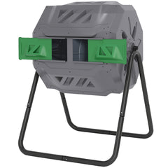 Outsunny Tumbling Compost Bin Outdoor 360° Dual Chamber Rotating Composter 43 Gallon, Light Gray