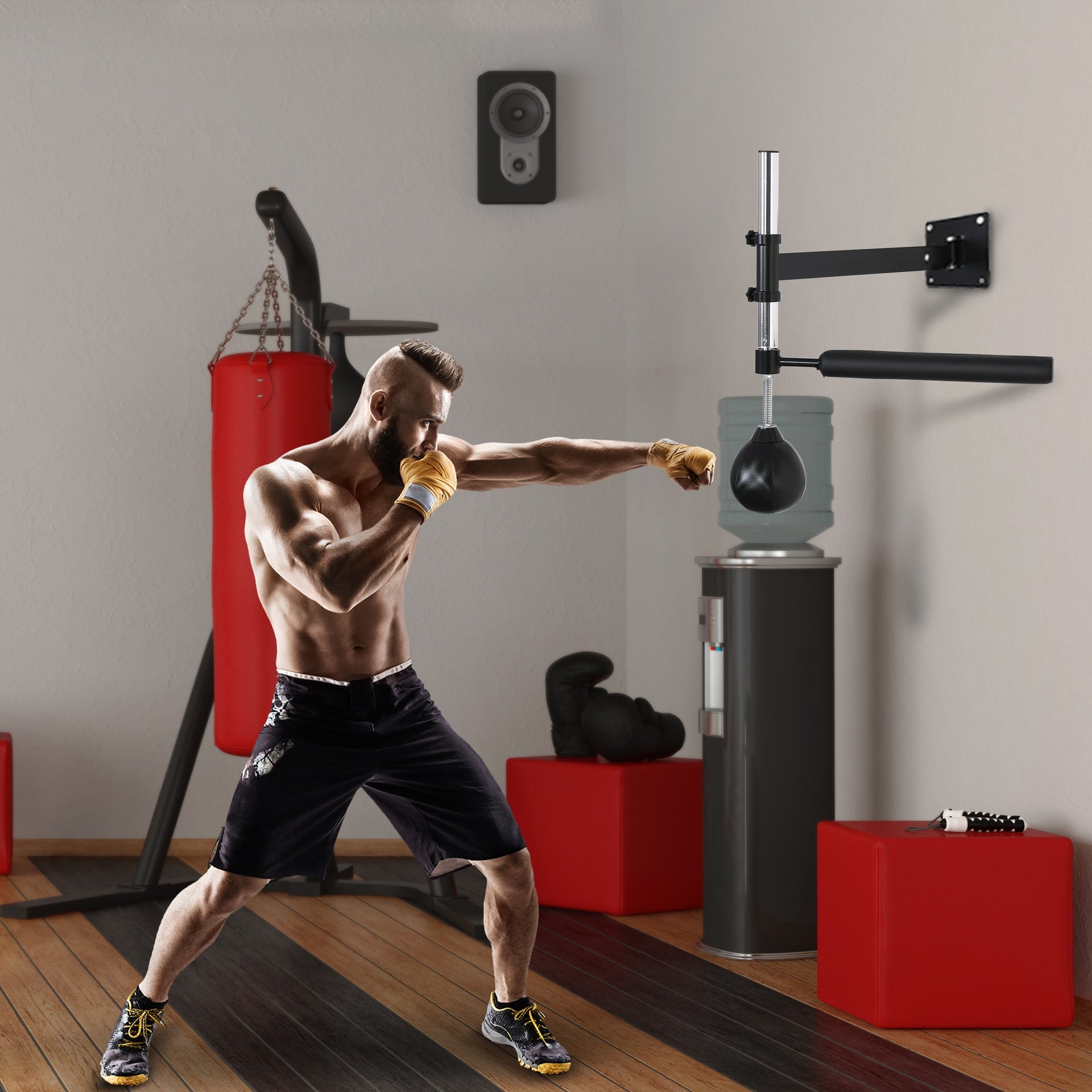 Soozier Lightweight Fast-Reflexes Speed Bag Boxing Punching Bag Wall Mount Height Adjustable, MMA, Martial Arts, and Boxing Equipment for Training at Home, Heavy-Duty, 9" H x 7" Dia.
