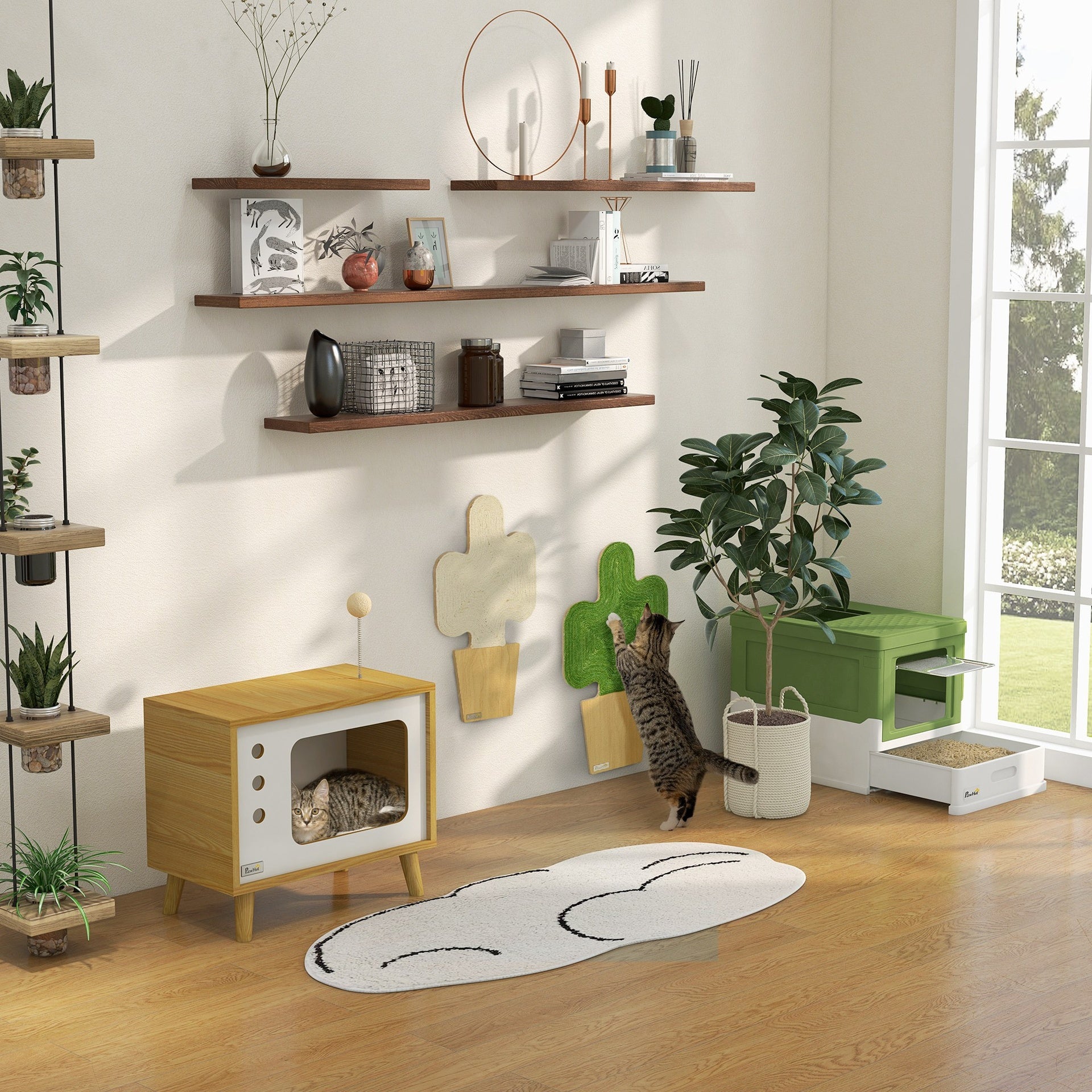 PawHut Fully Enclosed Cat Litter Box with Front Entry, Top Exit, Yellowish Green