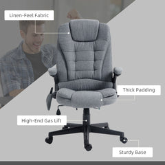 HOMCOM 6 Point Vibrating Massage Office Chair with Heat, Linen High Back Massage Desk Chair with Reclining Backrest, Gray