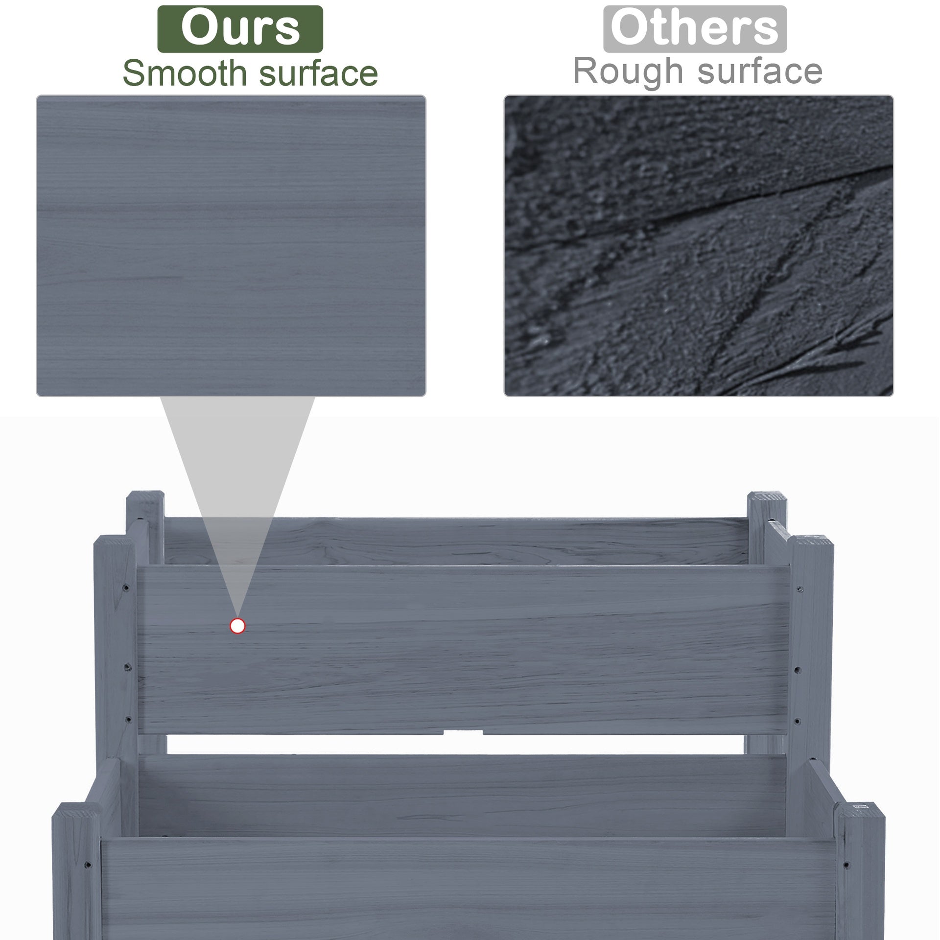 Outsunny 34"x34"x28" Raised Garden Bed 2-Tier Wooden Planter Box for Backyard, Patio to Grow Vegetables, Herbs and Flowers, Gray