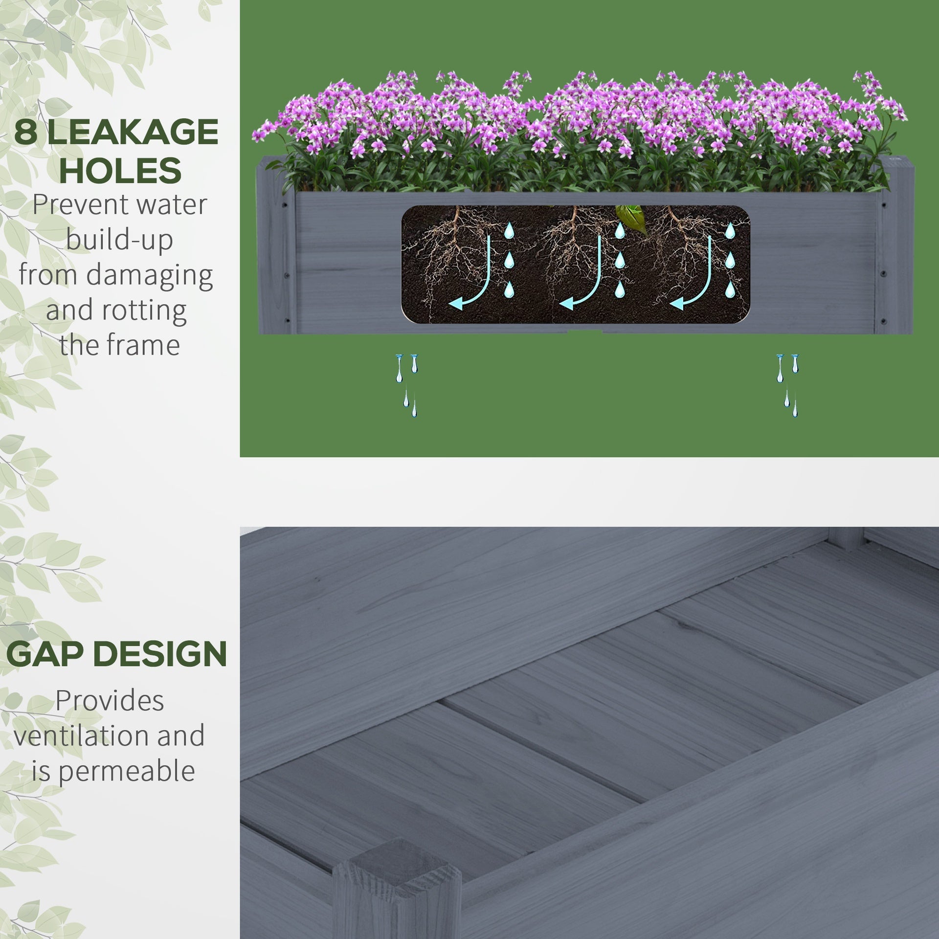 Outsunny 34"x34"x28" Raised Garden Bed 2-Tier Wooden Planter Box for Backyard, Patio to Grow Vegetables, Herbs and Flowers, Gray