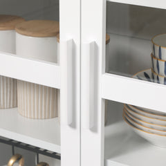HOMCOM 63" Kitchen Pantry Cabinet, Freestanding Storage Cabinet, Display Cabinet with 2 Glass Door and 2 Adjustable Shelves for Dining Room, White