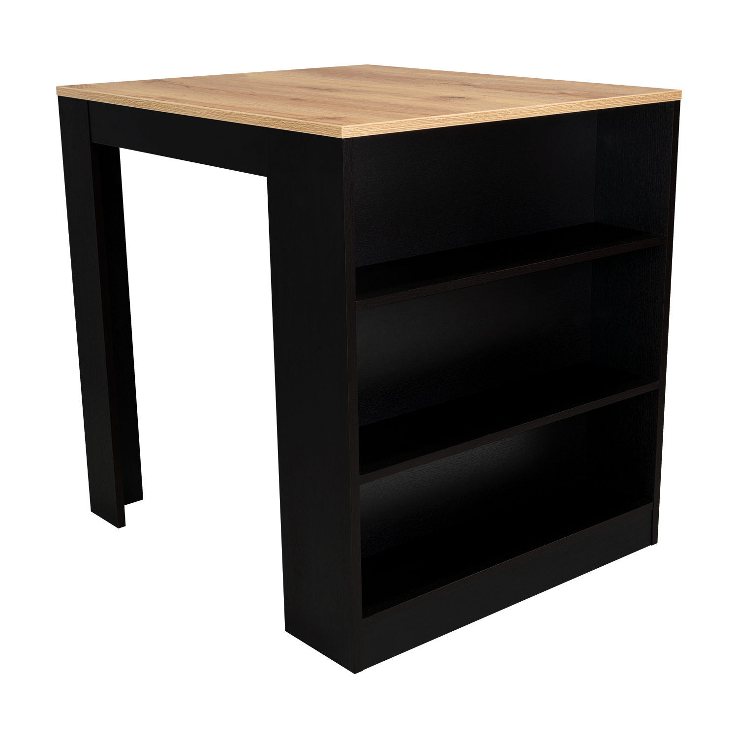 Tanna Kitchen Counter Dining Table ,Two Legs, Three Side Shelves -Black / Pine