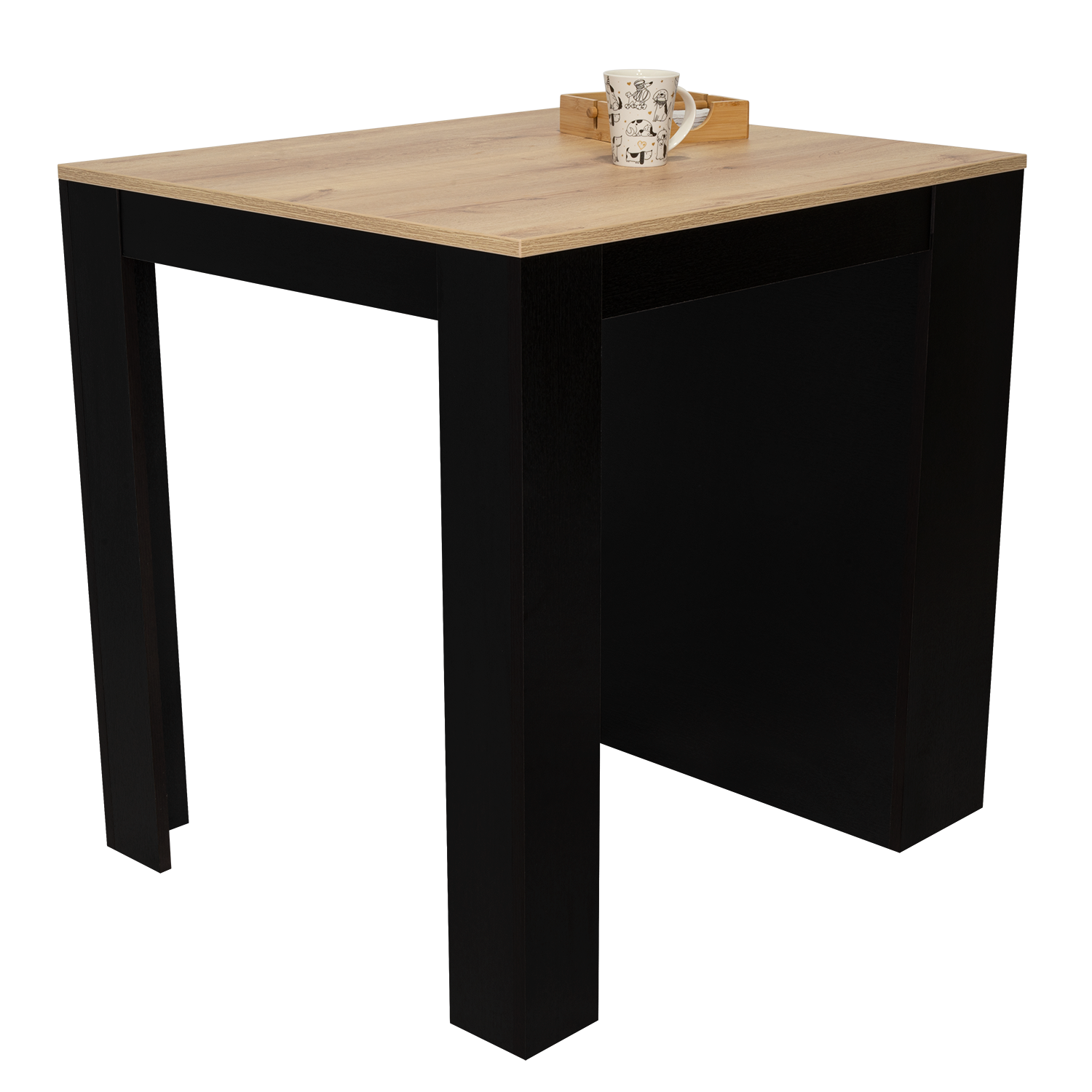 Tanna Kitchen Counter Dining Table ,Two Legs, Three Side Shelves -Black / Pine