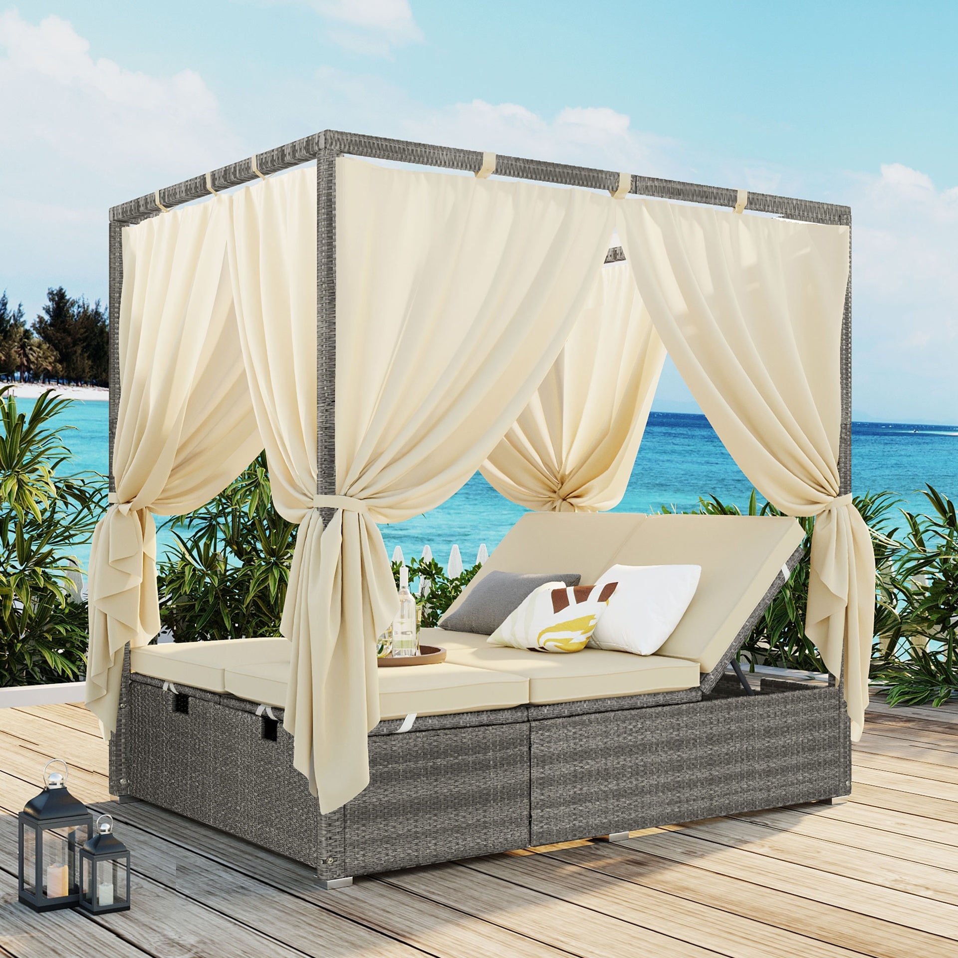 U_STYLE Adjustable Outdoor Sun Lounger with Canopy, Multi-Position Recline & Removable Cushion – Patio, Garden & Poolside Lounge Chair in 3 Colors