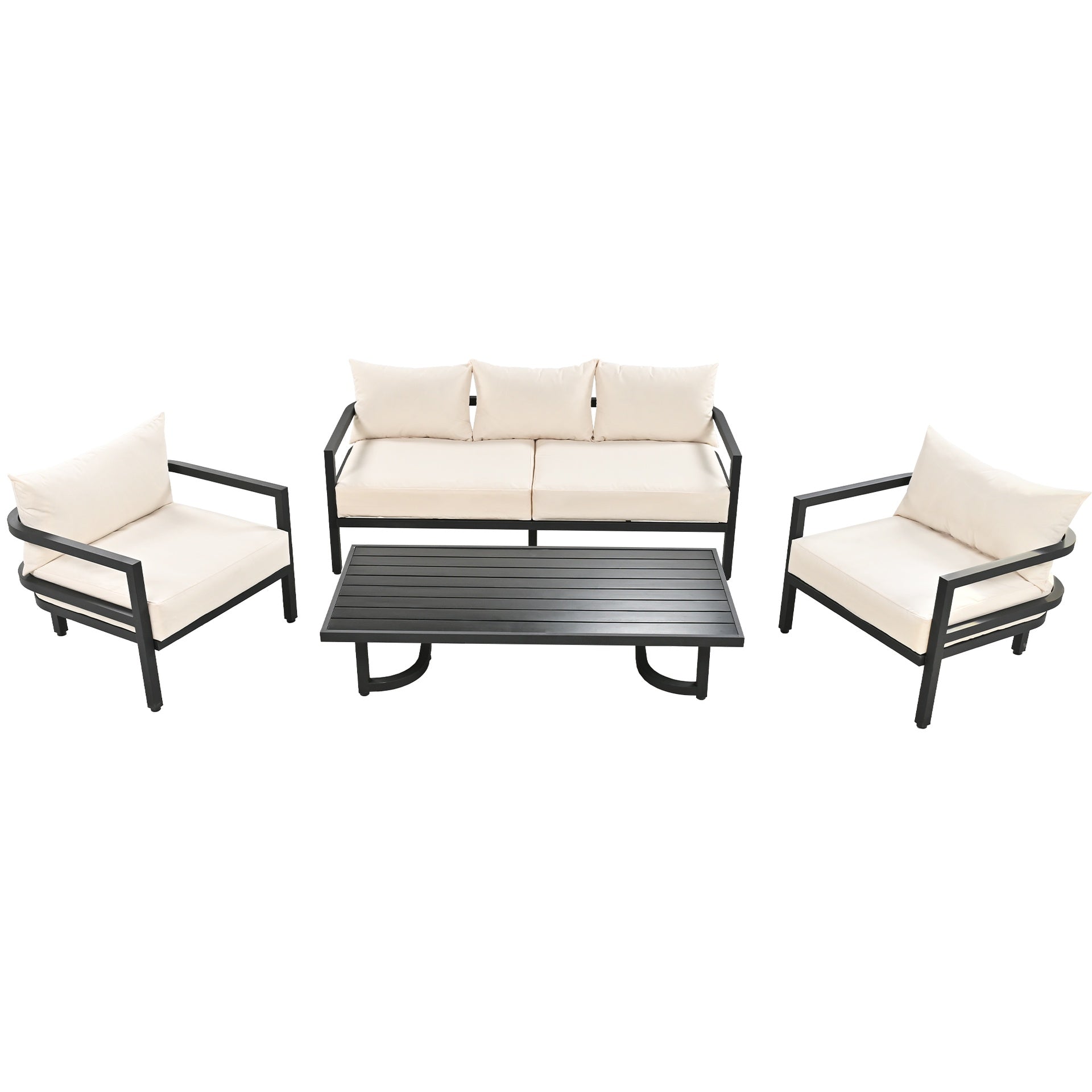 U_Style Multi-Person Outdoor Steel Sofa Set with Coffee Table, Waterproof & Anti-Rust Patio Seating, UV-Resistant Cushions for Garden, Lawn & Backyard