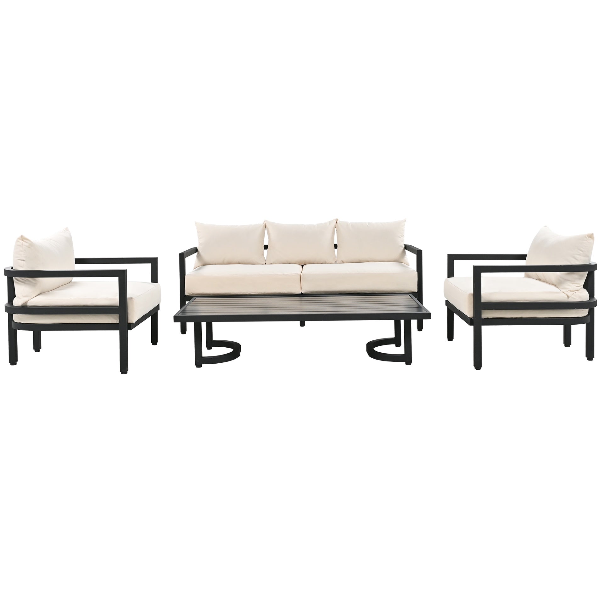 U_Style Multi-Person Outdoor Steel Sofa Set with Coffee Table, Waterproof & Anti-Rust Patio Seating, UV-Resistant Cushions for Garden, Lawn & Backyard