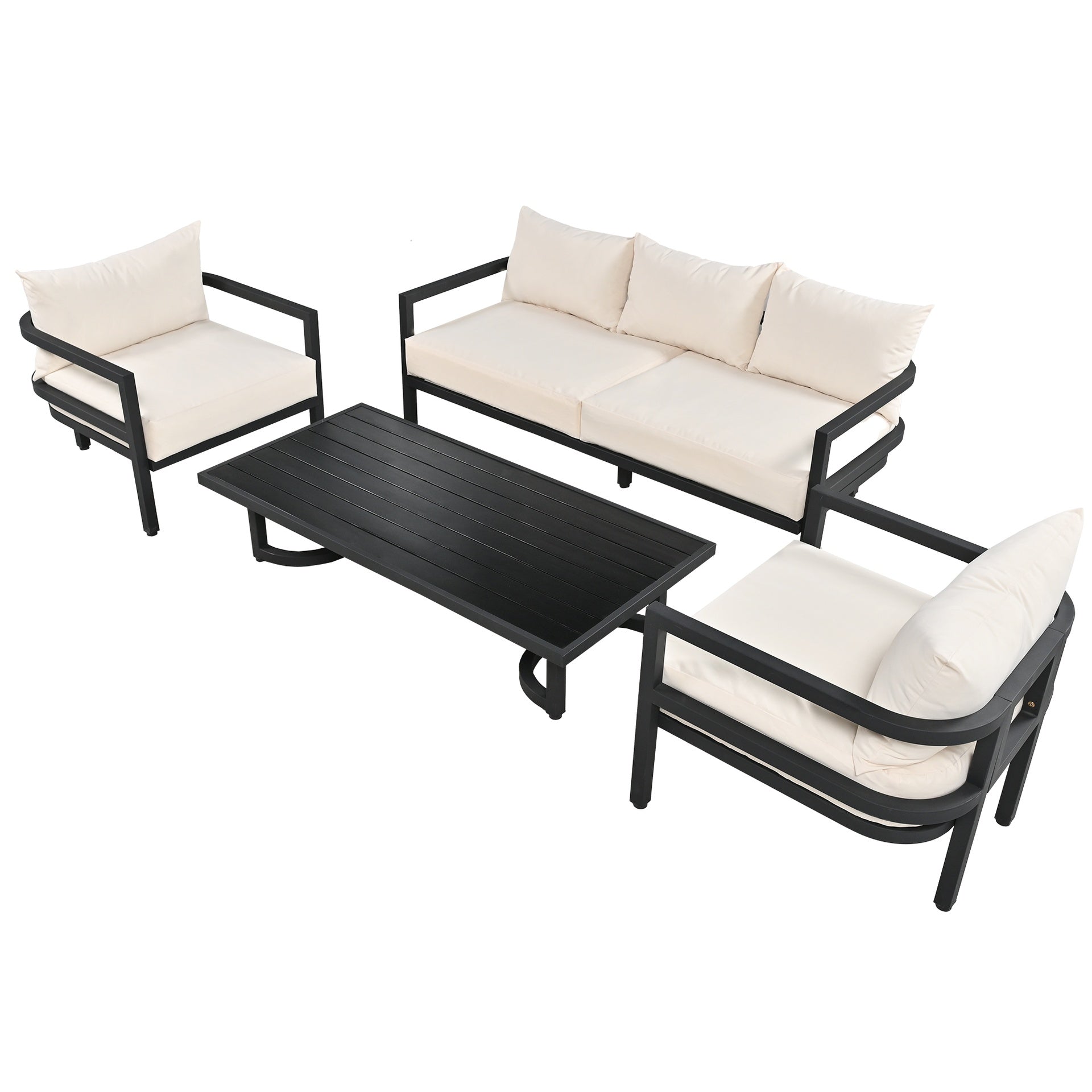 U_Style Multi-Person Outdoor Steel Sofa Set with Coffee Table, Waterproof & Anti-Rust Patio Seating, UV-Resistant Cushions for Garden, Lawn & Backyard