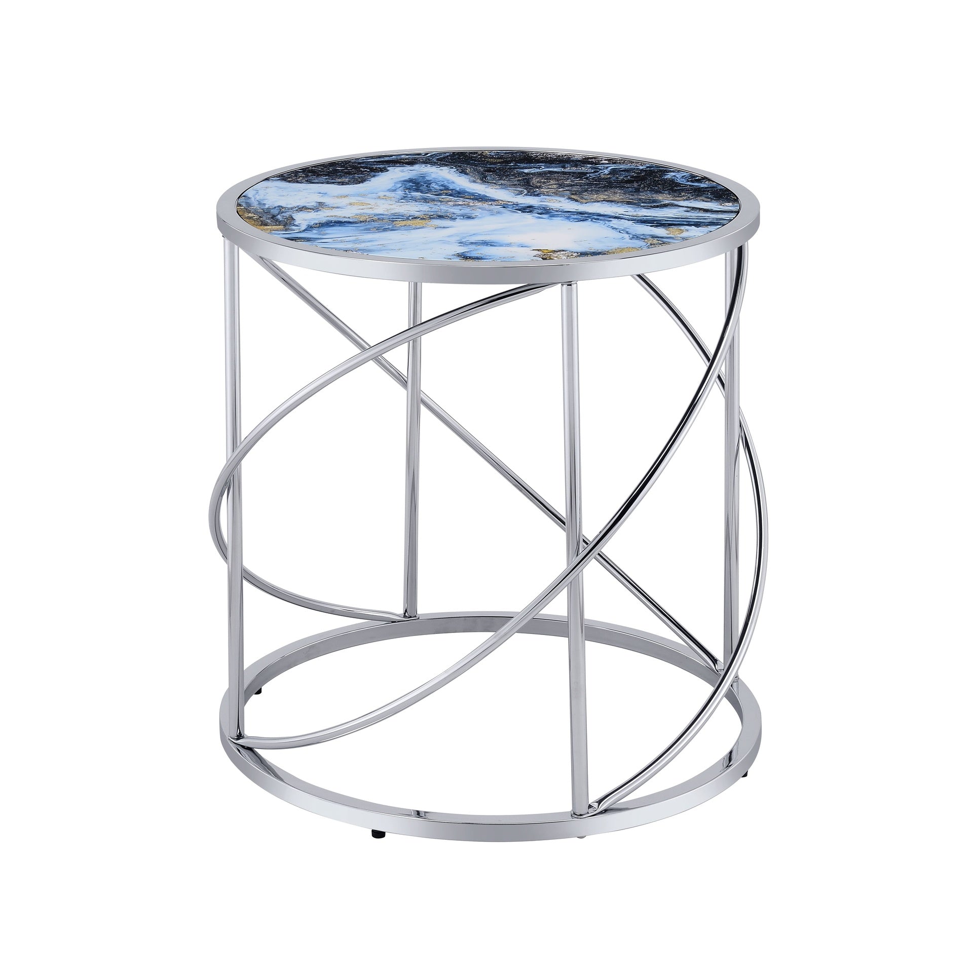 Lyda Blue Marble Print & Chrome Finish End Table