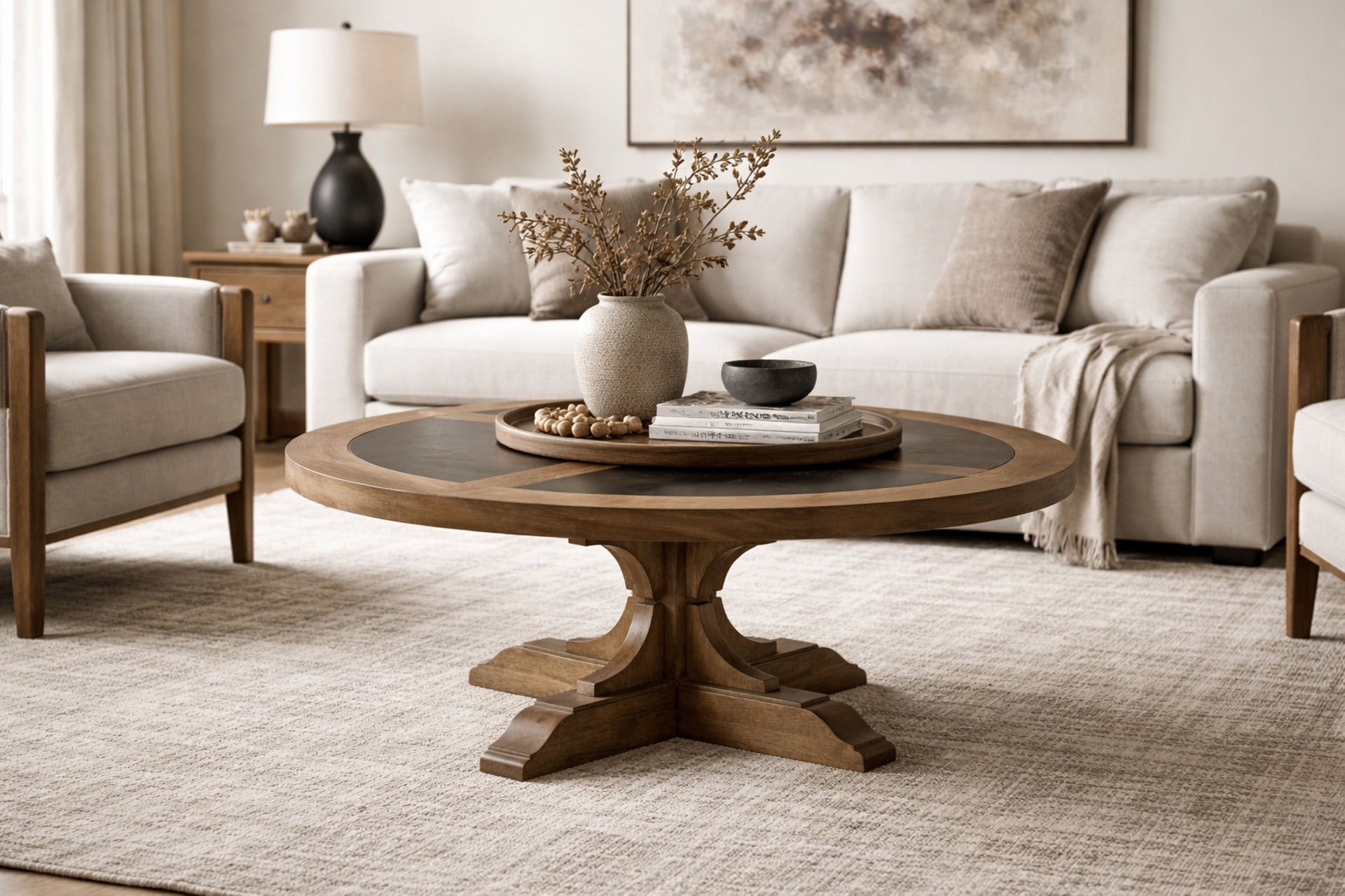 Round Hickory Cocktail Table - Almond