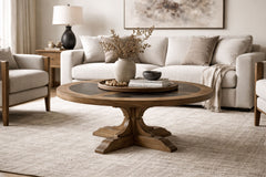 Round Hickory Cocktail Table - Almond