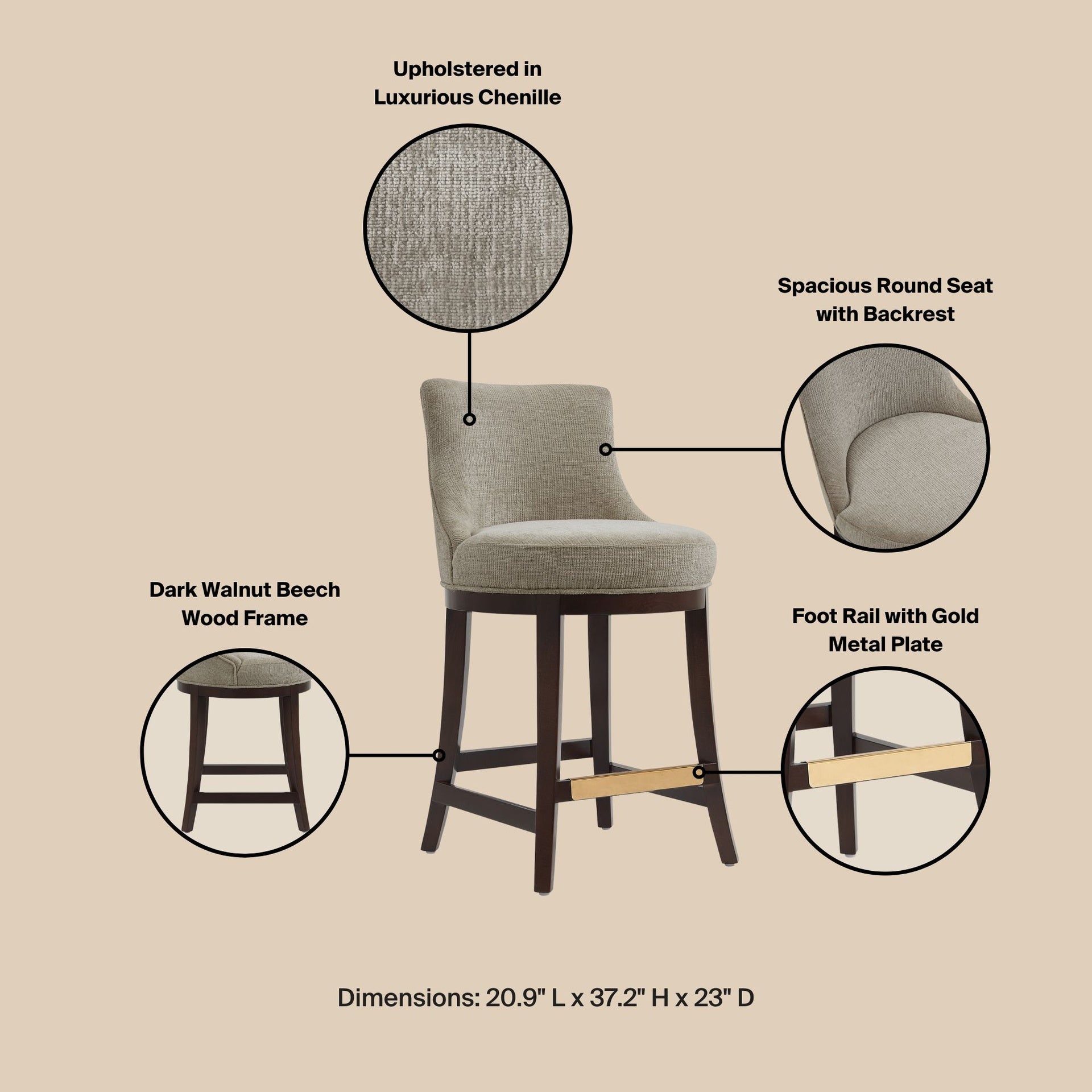 Counter Stool in Taupe