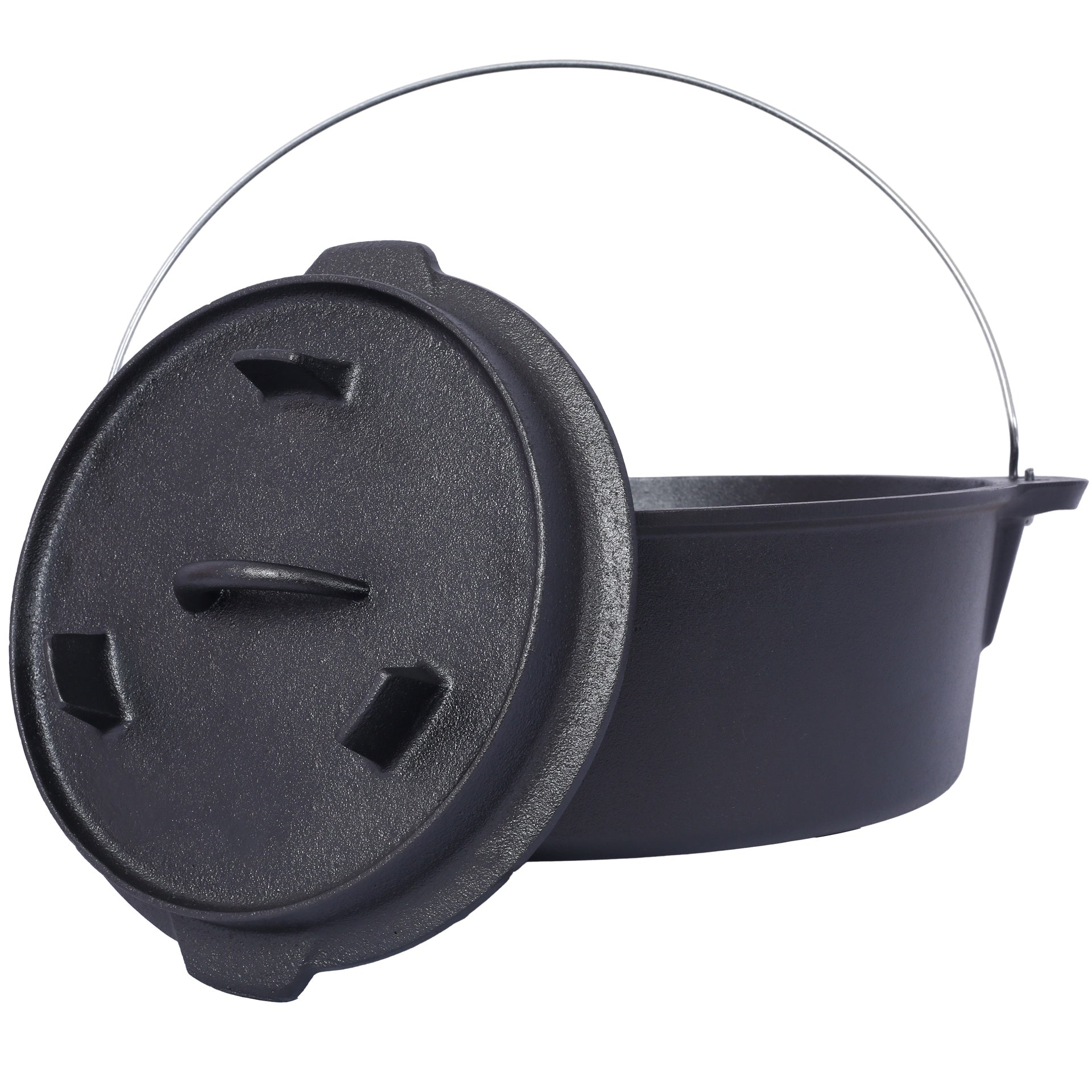 Pre-Seasoned Cast Iron Dutch Oven With Skillet Lid, Outdoor Camping Deep Pot for Camping Fireplace Cooking BBQ Baking Campfire, With Iron Pot Rack, 8 Quart