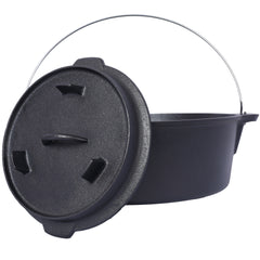 Pre-Seasoned Cast Iron Dutch Oven With Skillet Lid, Outdoor Camping Deep Pot for Camping Fireplace Cooking BBQ Baking Campfire, With Iron Pot Rack, 8 Quart