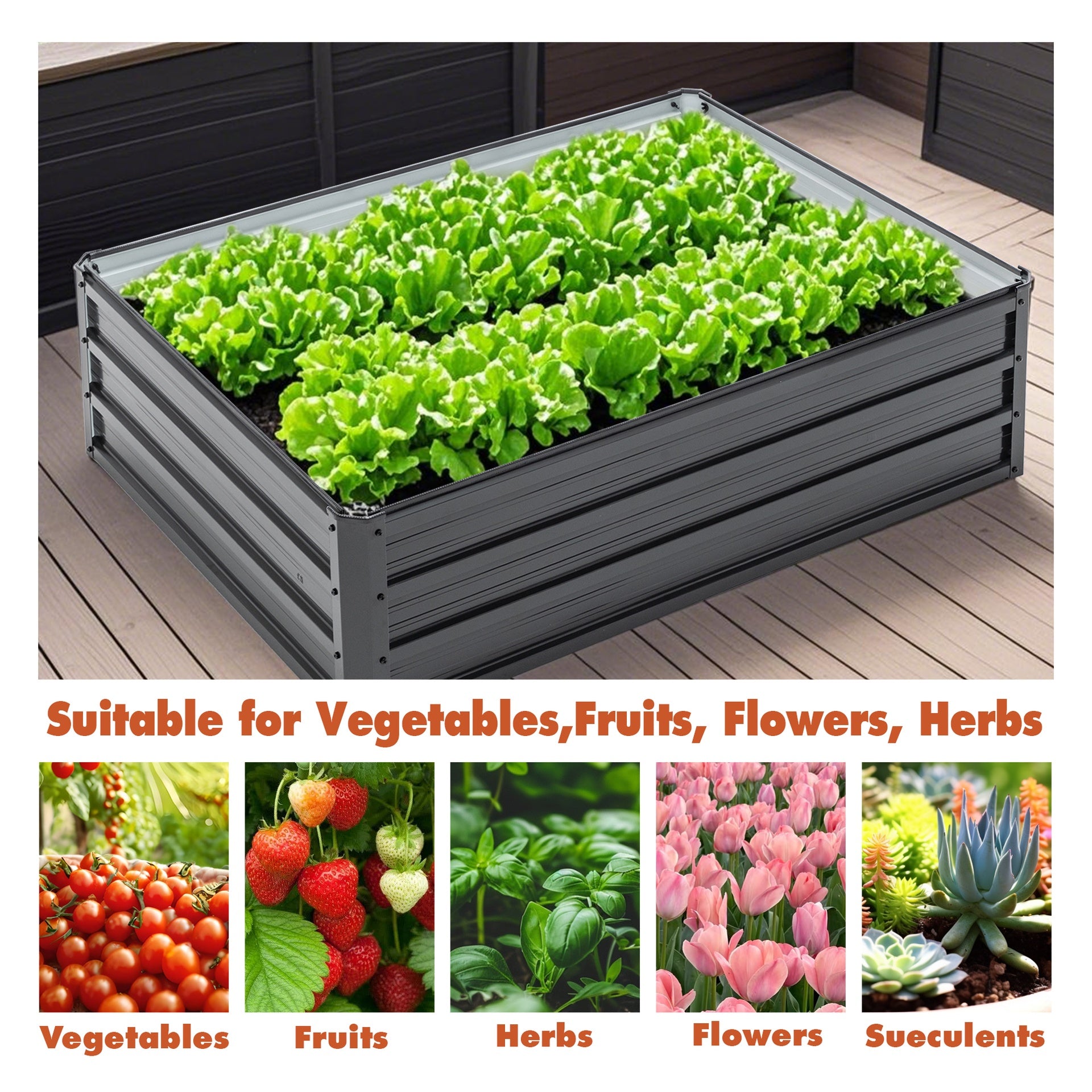 4x3x1ft Metal Raised Garden Bed,Deep Root Outdoor Galvanized Planter Box,Patio Kit Planting Beds for Vegetables Flowers Herb,Black